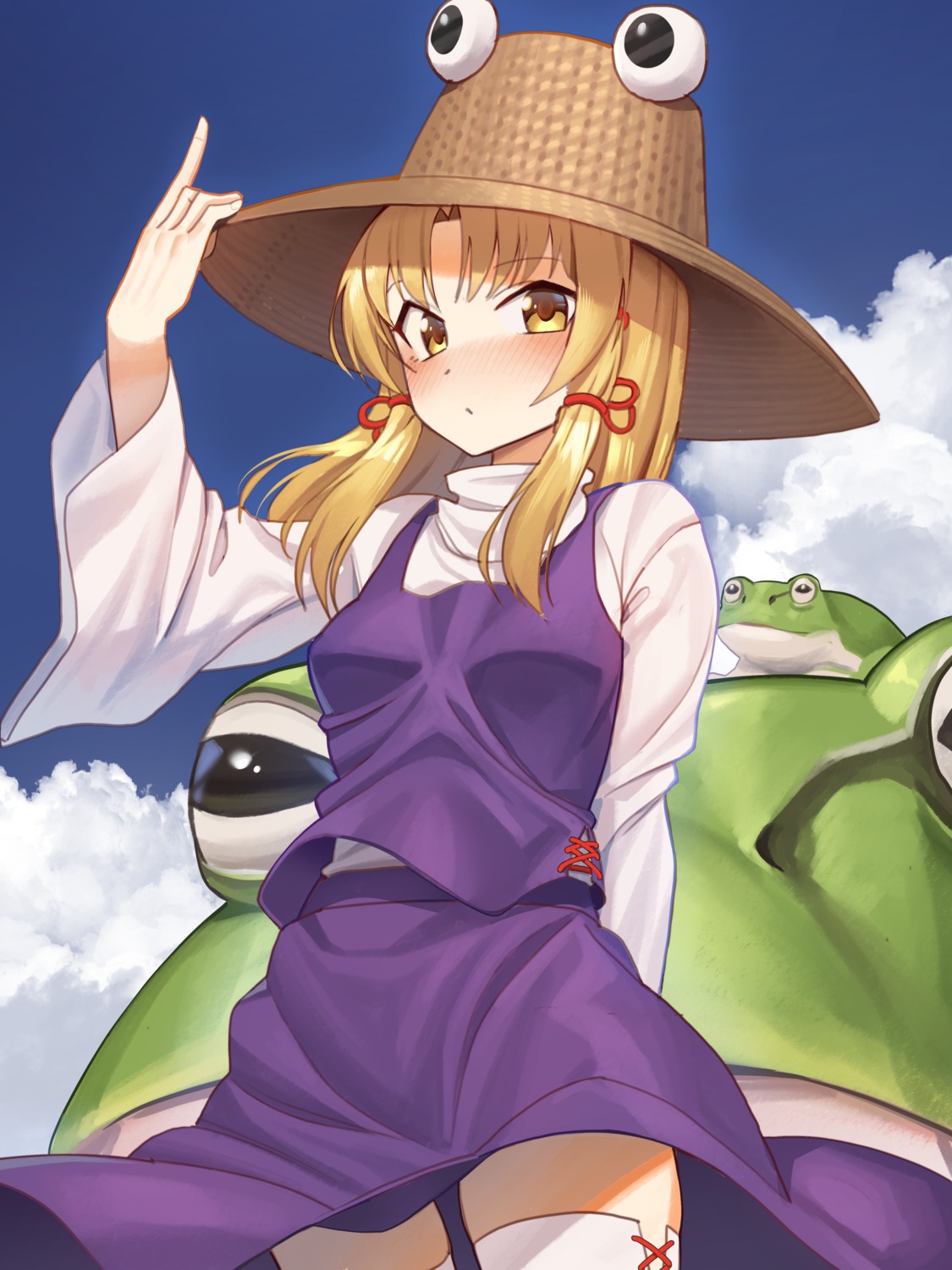 goback moriya_suwako skirt_lift thighhighs touhou