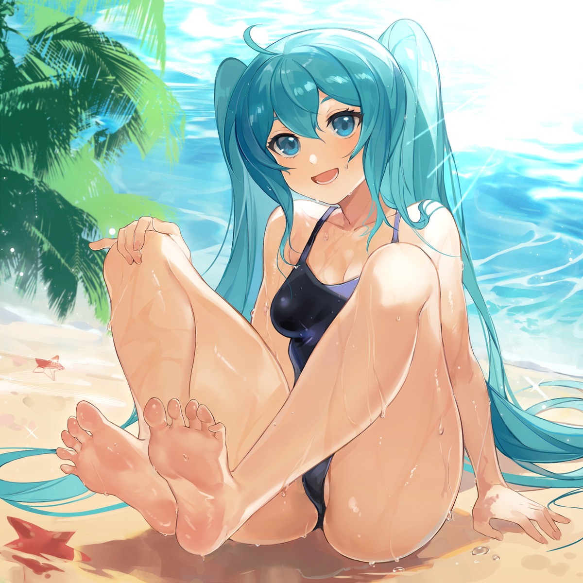 cleavage feet hatsune_miku swimsuits vocaloid wet yayako_(804907150)