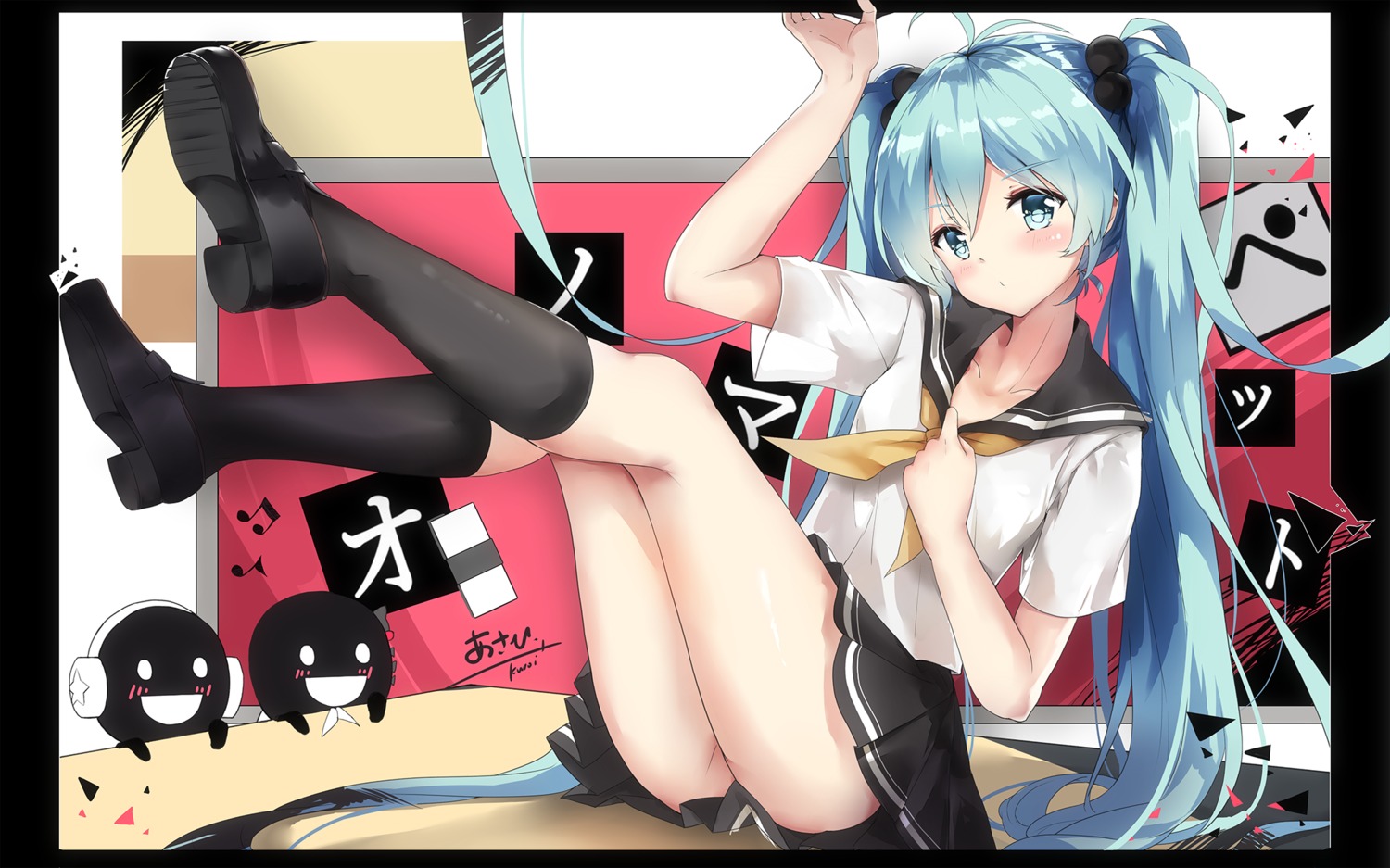 asahi_kuroi hatsune_miku seifuku vocaloid