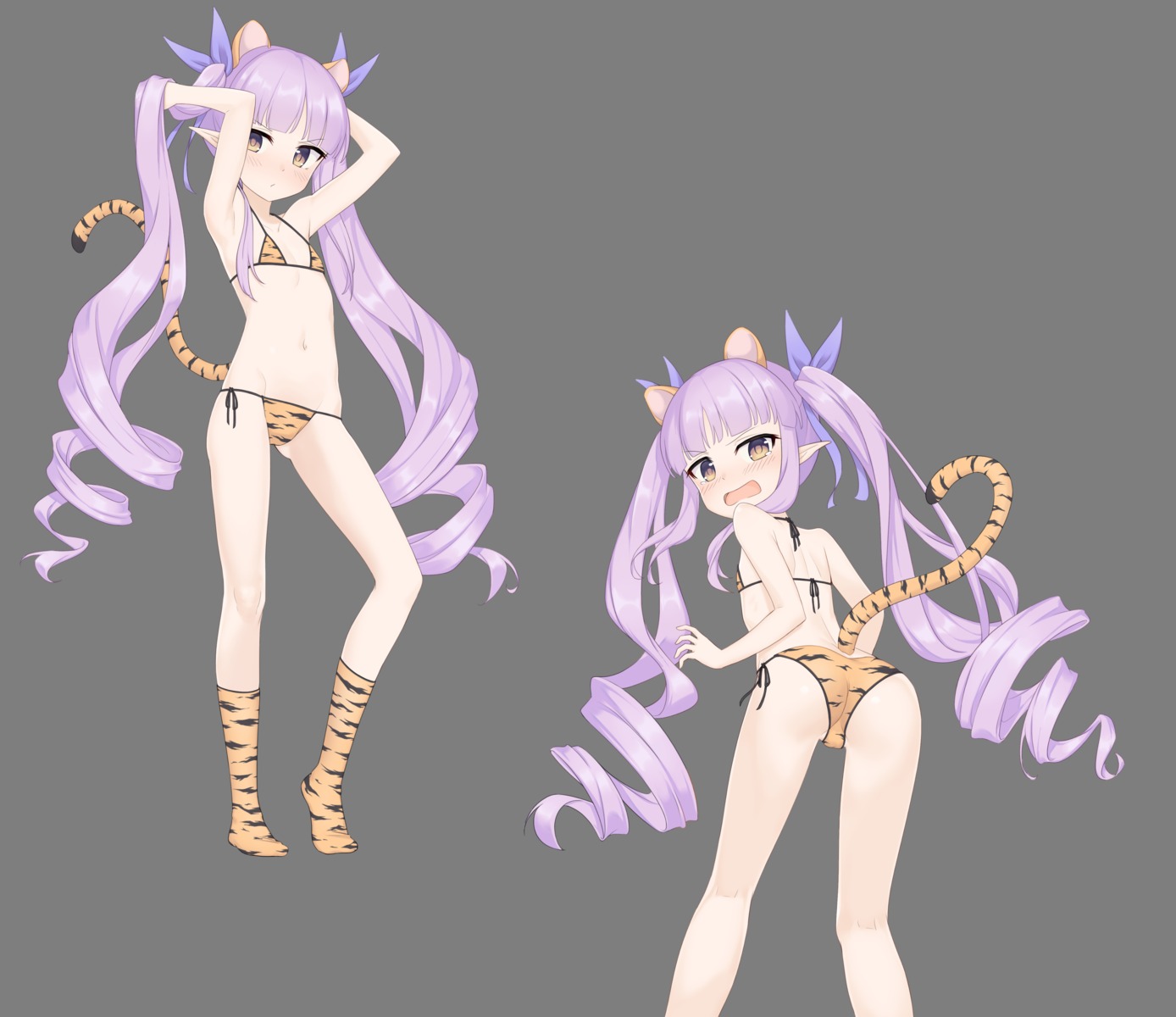 animal_ears ass bikini hikawa_kyouka loli pointy_ears princess_connect princess_connect!_re:dive ribbonsnek swimsuits tail transparent_png