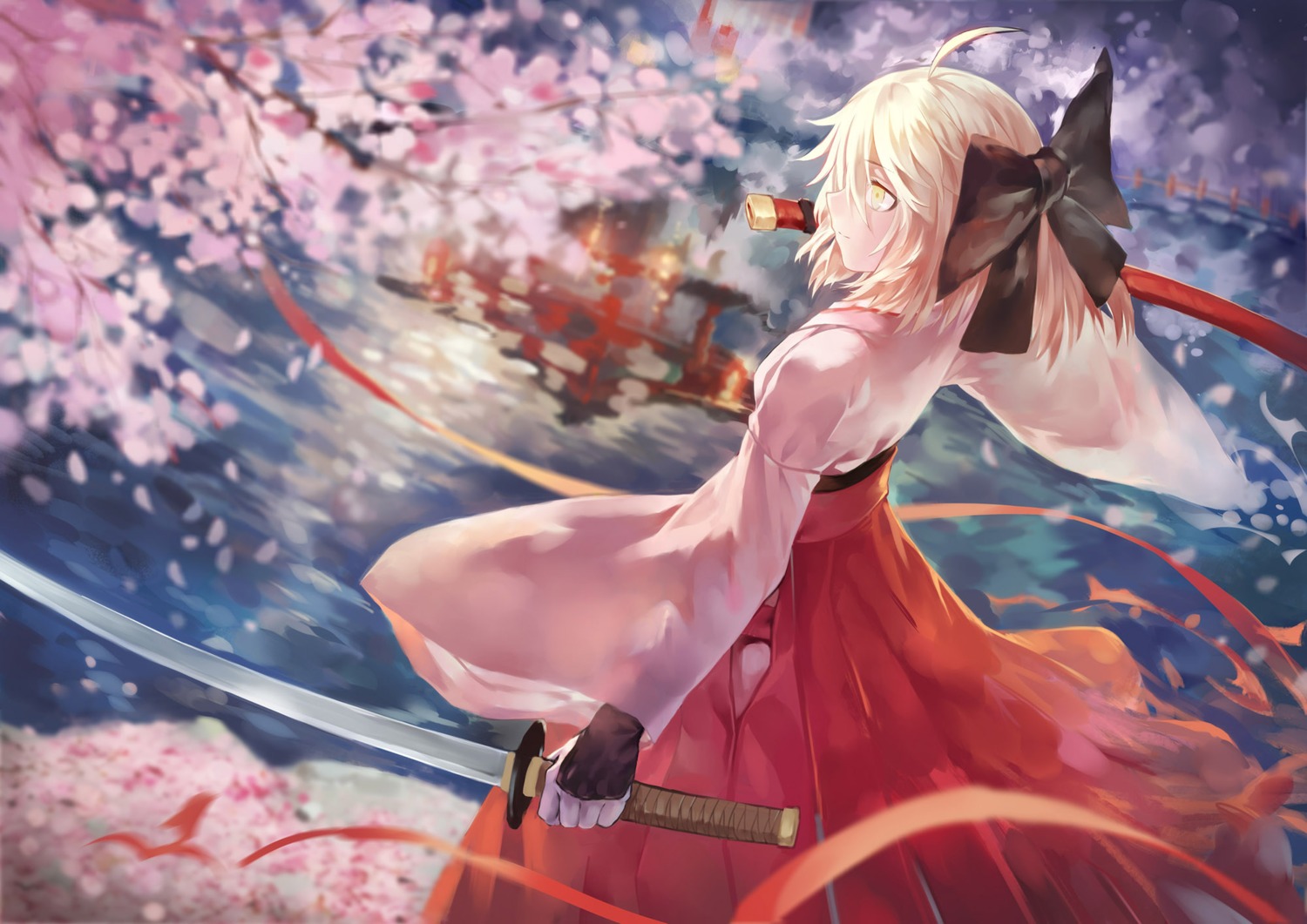 azomo fate/grand_order japanese_clothes okita_souji_(fate) sword