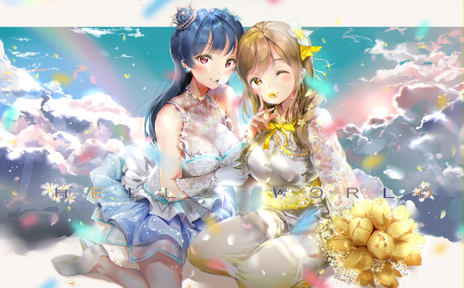 dress heels kunikida_hanamaru love_live!_sunshine!! moshi_0208 see_through tsushima_yoshiko