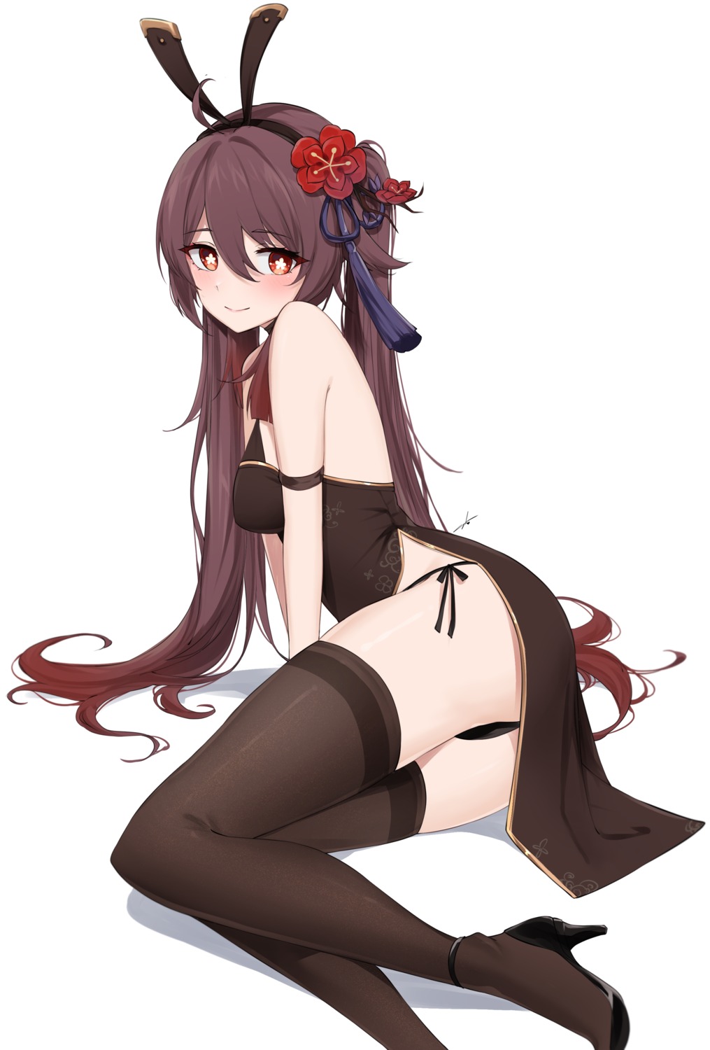 chinadress feint721 genshin_impact heels hu_tao no_bra pantsu string_panties thighhighs thong