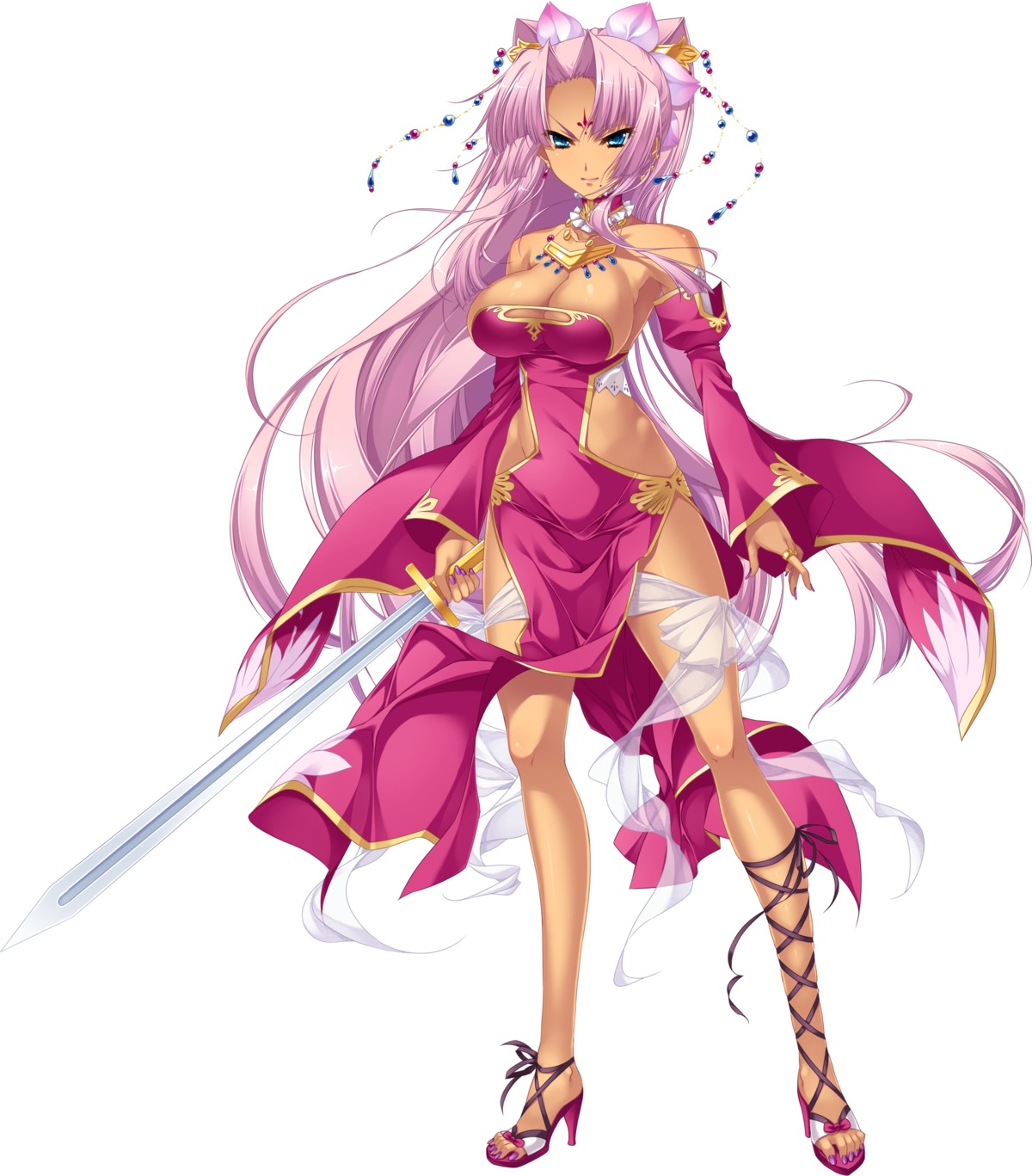 cleavage dress heels katagiri_hinata koihime_musou no_bra see_through sonsaku sword tattoo