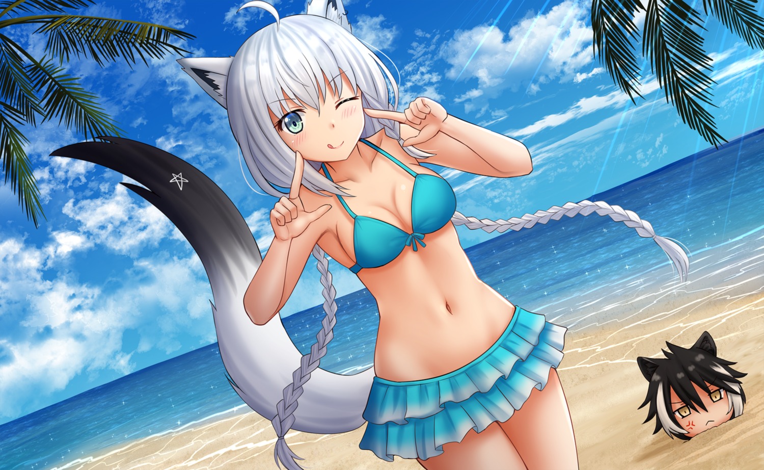 animal_ears bikini cleavage hololive hololive_gamers kazenokaze kitsune shirakami_fubuki swimsuits tail