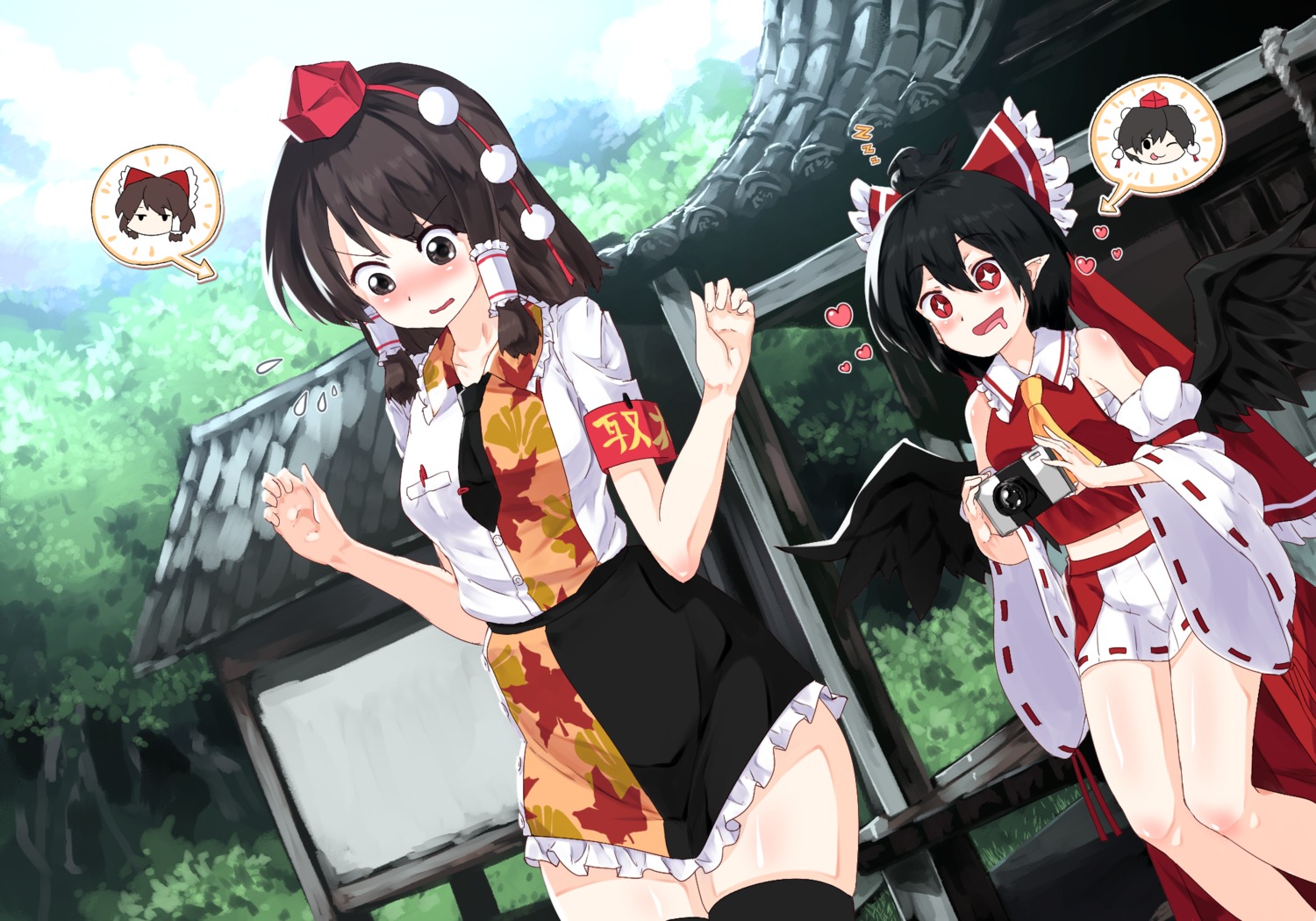 cosplay hakurei_reimu pointy_ears shameimaru_aya sunyup thighhighs touhou wings