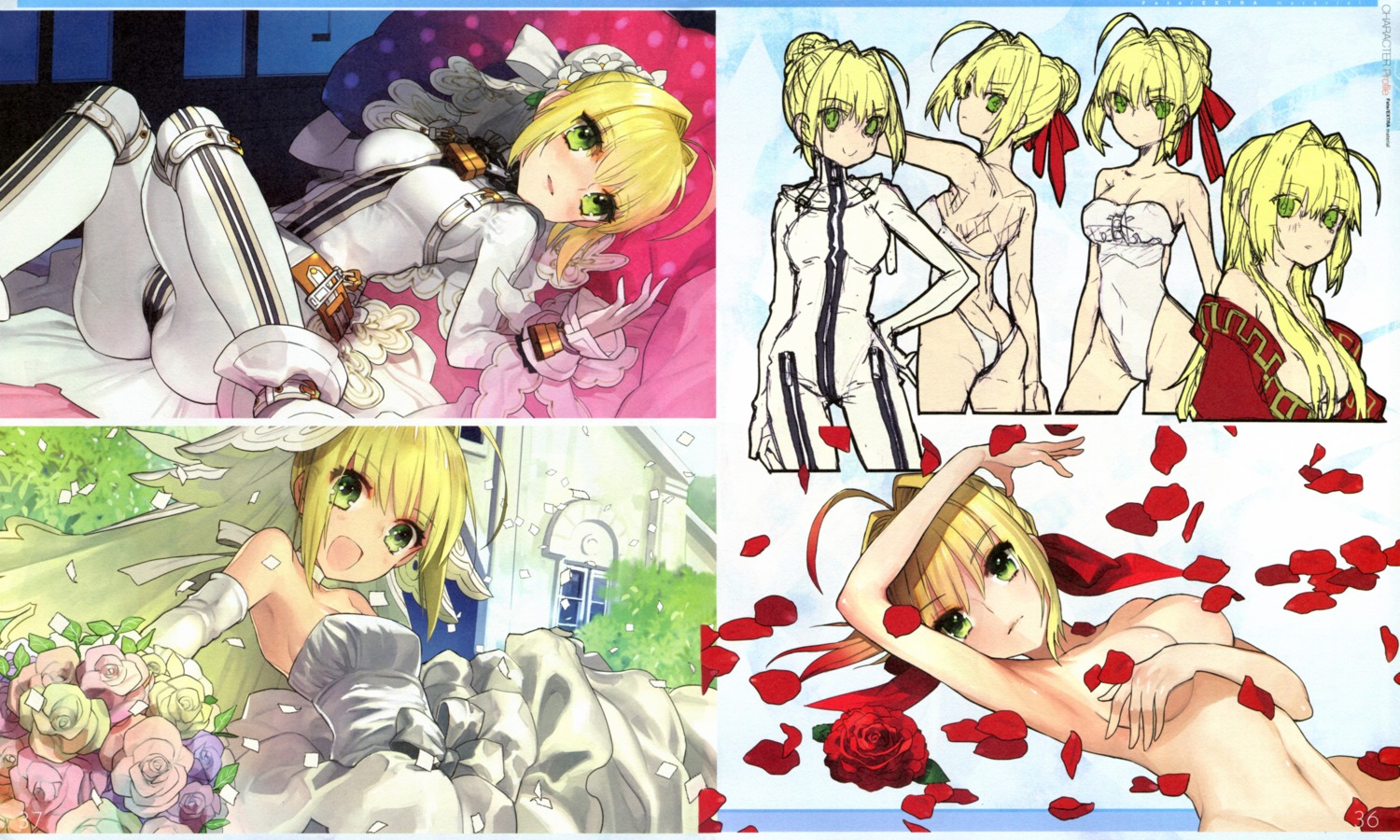 bodysuit dress fate/extra fate/extra_ccc fate/stay_night naked paper_texture saber_bride saber_extra type-moon wada_rco wedding_dress
