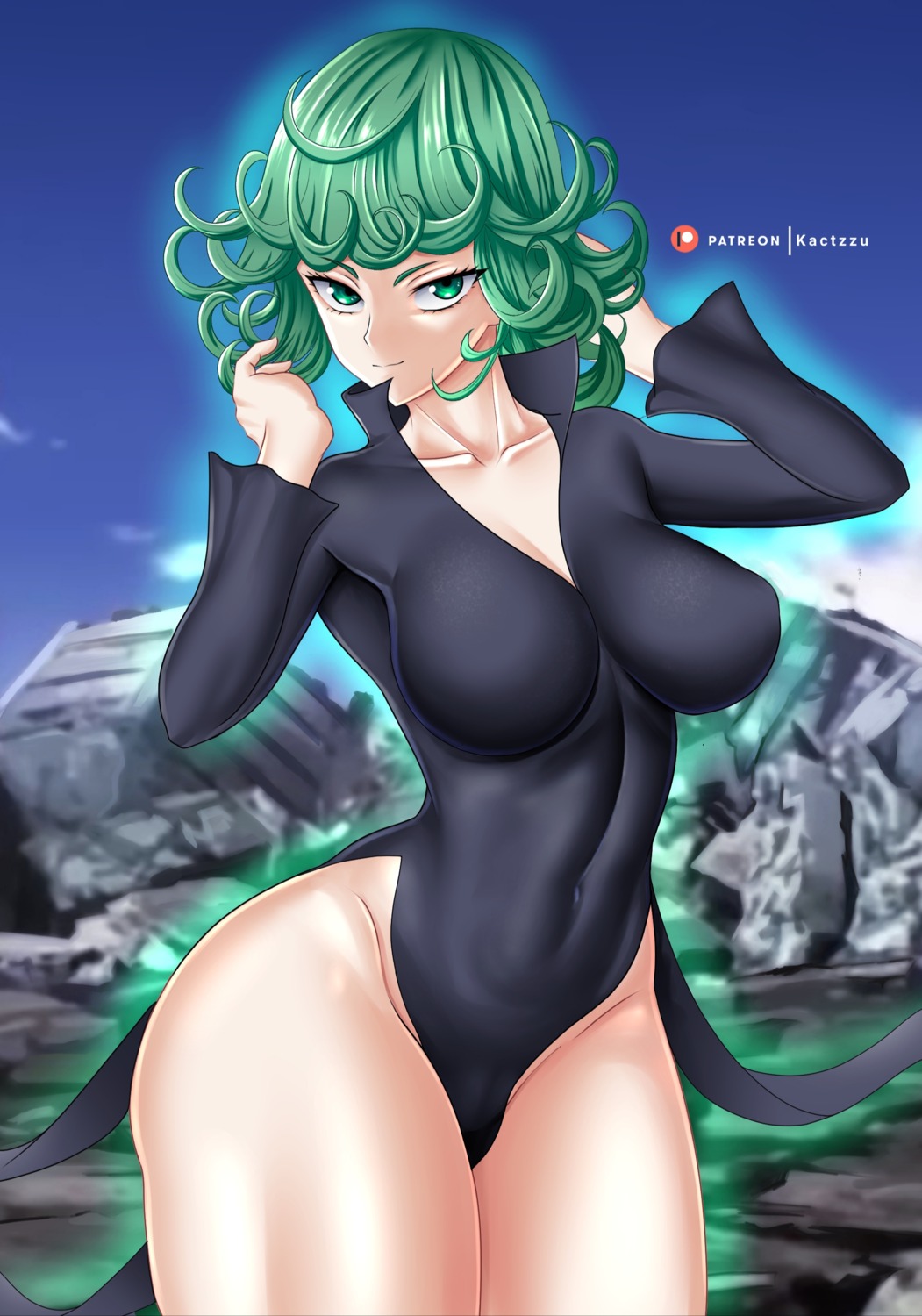 dress kactzzu one_punch_man skirt_lift tatsumaki_(one_punch_man)