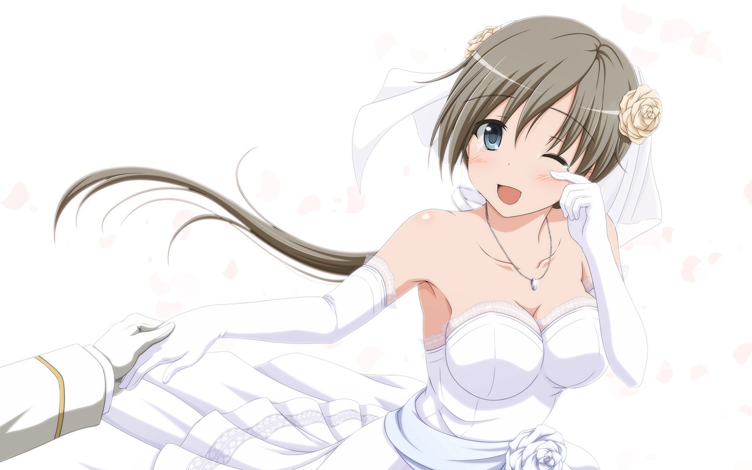 chitose_(kancolle) cleavage dress kantai_collection shira-nyoro wedding_dress