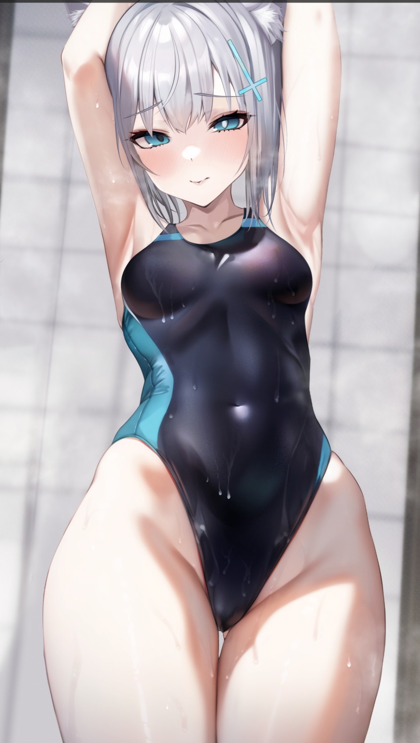 animal_ears blue_archive nekomimi sunaookami_shiroko suujiniku swimsuits wet