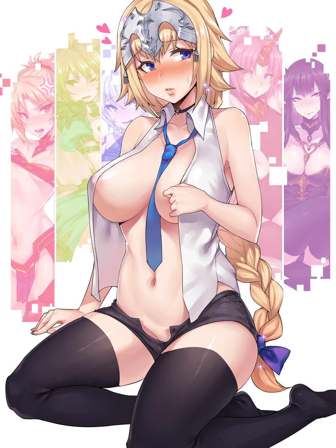 areola asa_(teng_zi) atalanta_alter fate/apocrypha fate/grand_order fate/stay_night frankenstein's_monster_(fate) jack_the_ripper jeanne_d'arc jeanne_d'arc_(fate) mordred_(fate) no_bra open_shirt semiramis_(fate) thighhighs