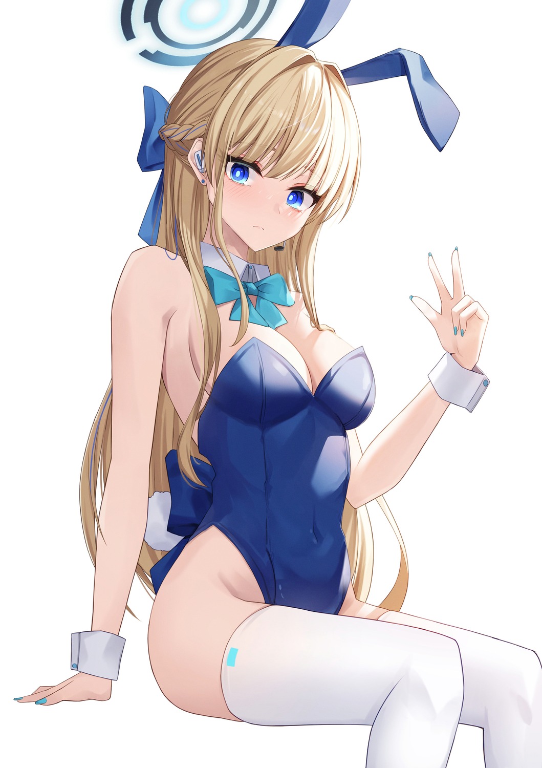 animal_ears asuma_toki blue_archive bunny_ears bunny_girl halo hidel no_bra tail thighhighs