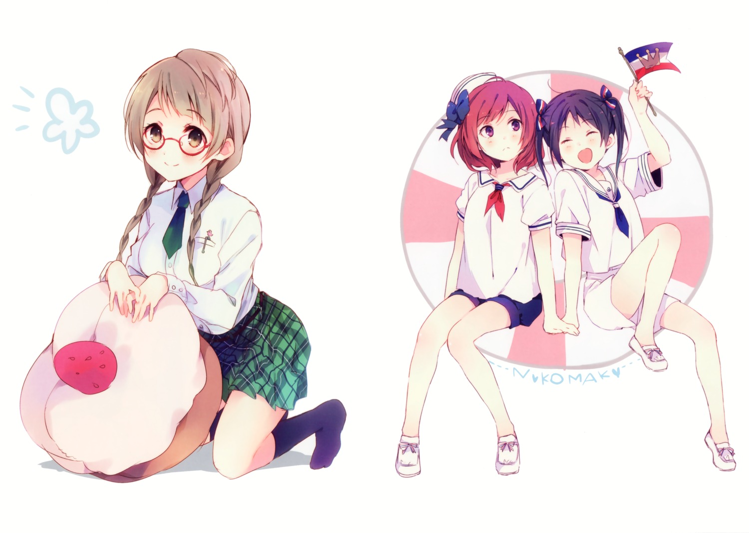 love_live! megane minami_kotori nishikino_maki ousaka_nozomi seifuku yazawa_nico