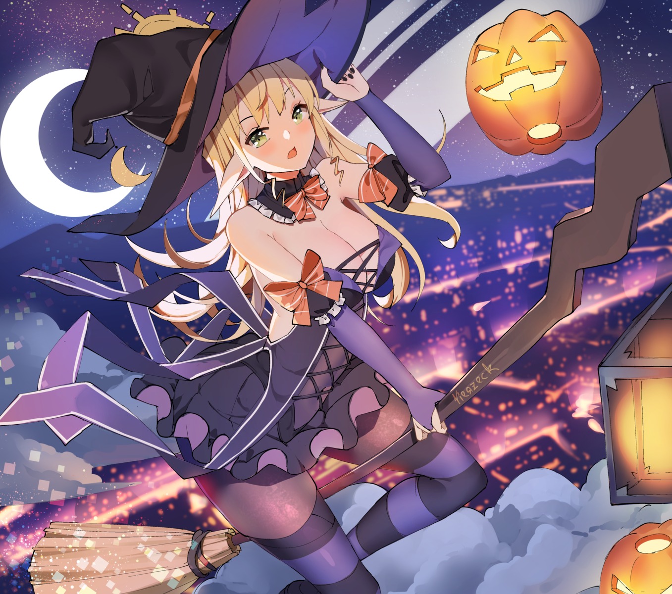 cleavage dress halloween no_bra pantyhose pointy_ears thighhighs vierzeck witch