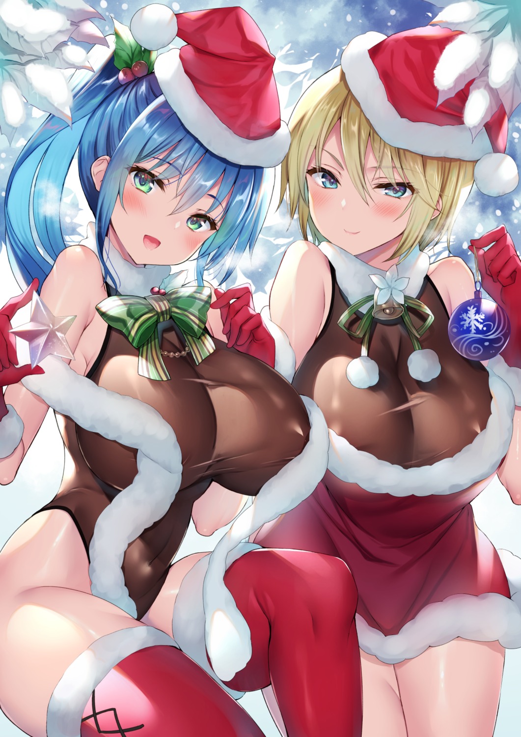 areola christmas gakkou_de_seishun! kanzaki_ayane kuwahara_hazuki leotard no_bra sansyoku_amido. see_through thighhighs