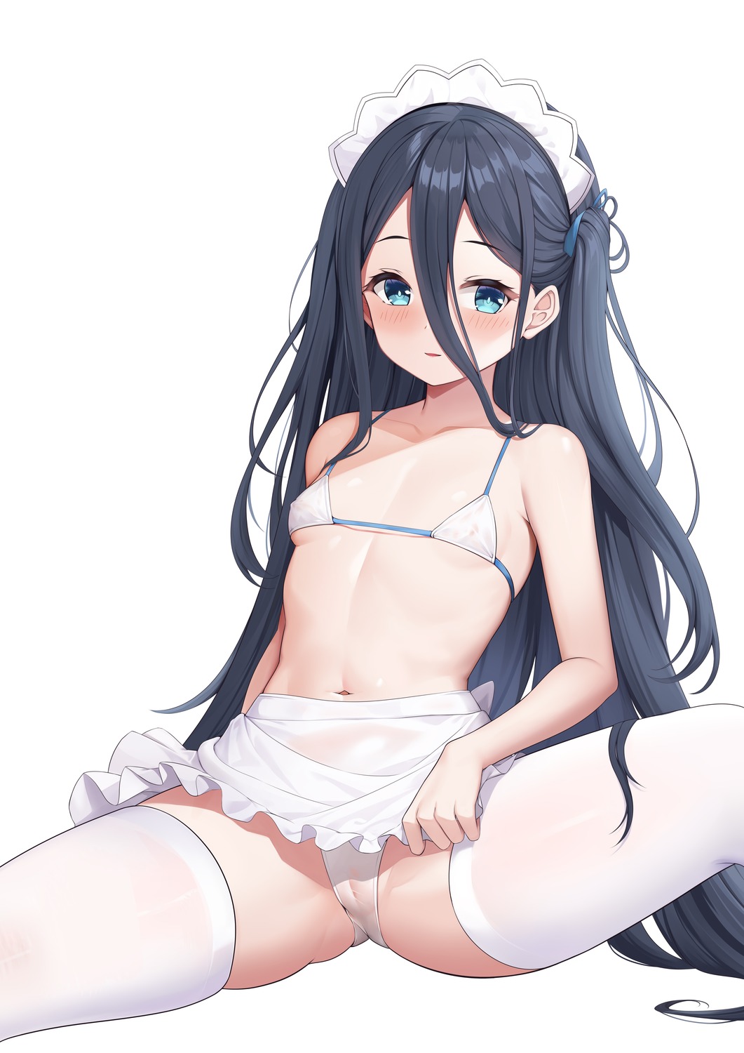 areola blue_archive bra halo loli pantsu pussy see_through shenqi_(toid310) skirt_lift tendou_arisu thighhighs thong