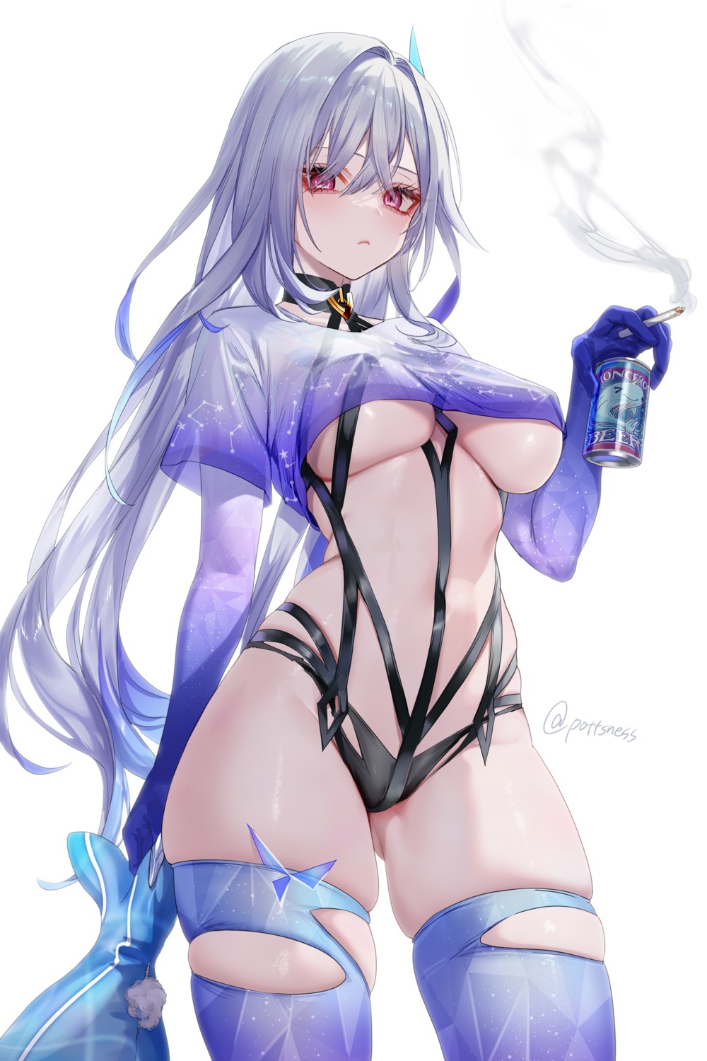 genshin_impact no_bra pantsu pottsness see_through skirk smoking thighhighs