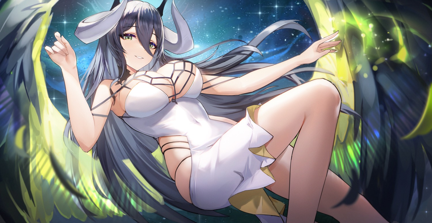 albedo_(overlord) dress horns lopy no_bra overlord wings