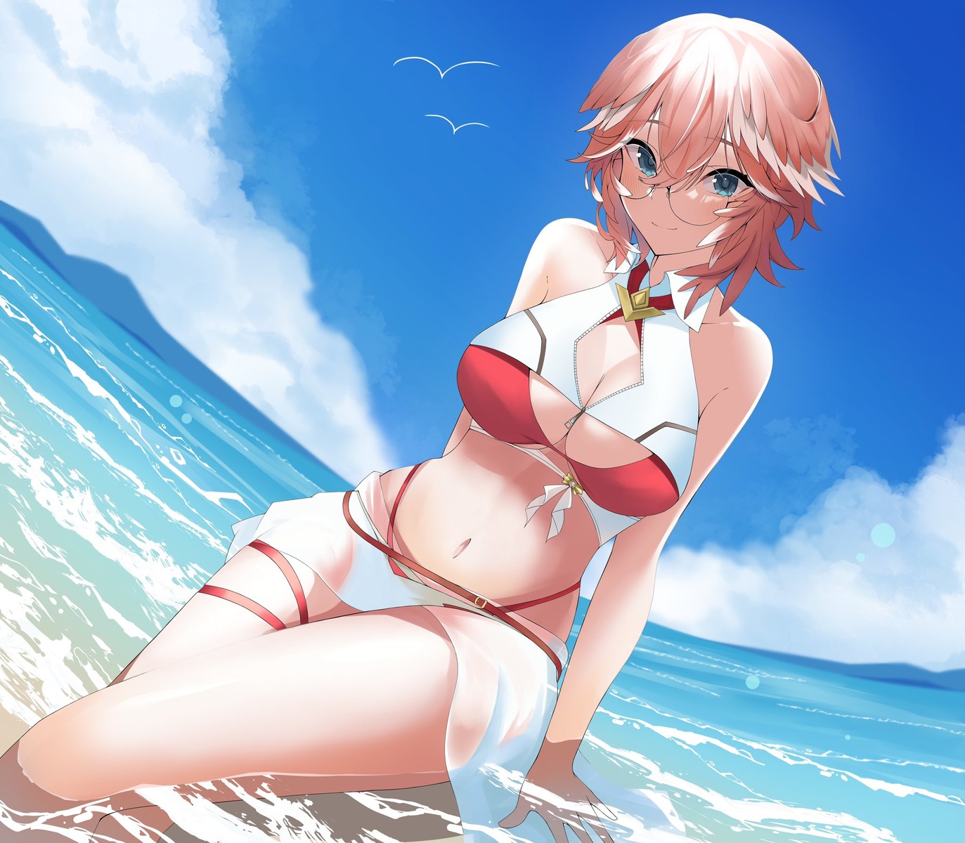 bikini cleavage hololive see_through shyaketunakan swimsuits takane_lui wet wet_clothes wings