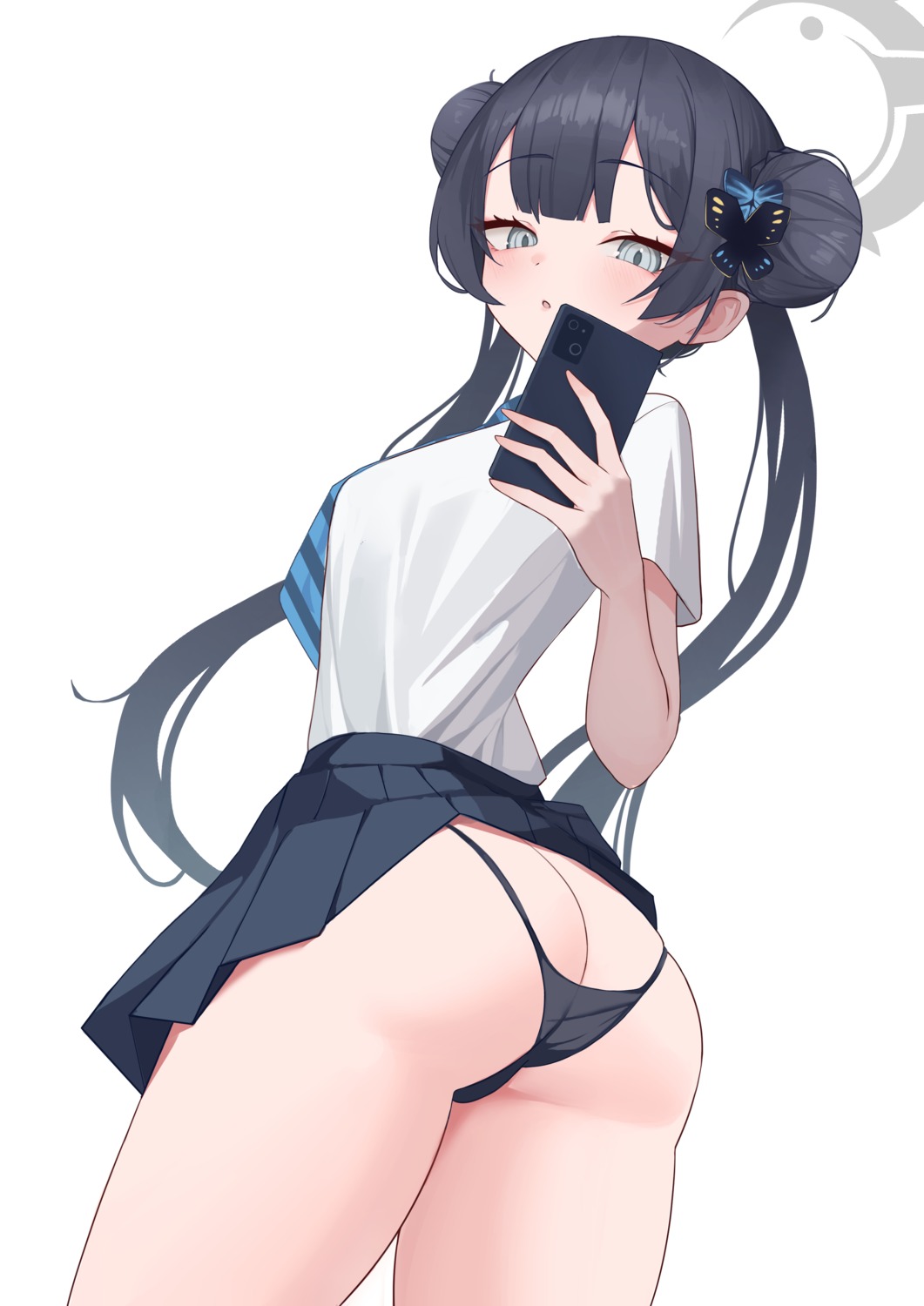 ass blue_archive halo jixo_(user_nzhc8728) loli pantsu ryuuge_kisaki seifuku selfie skirt_lift thong