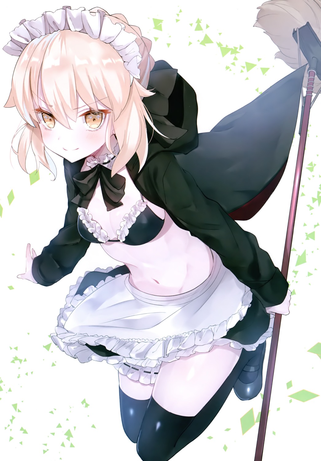 bikini_top fate/grand_order garter maid open_shirt saber saber_alter skirt_lift suzuho_hotaru swimsuits thighhighs