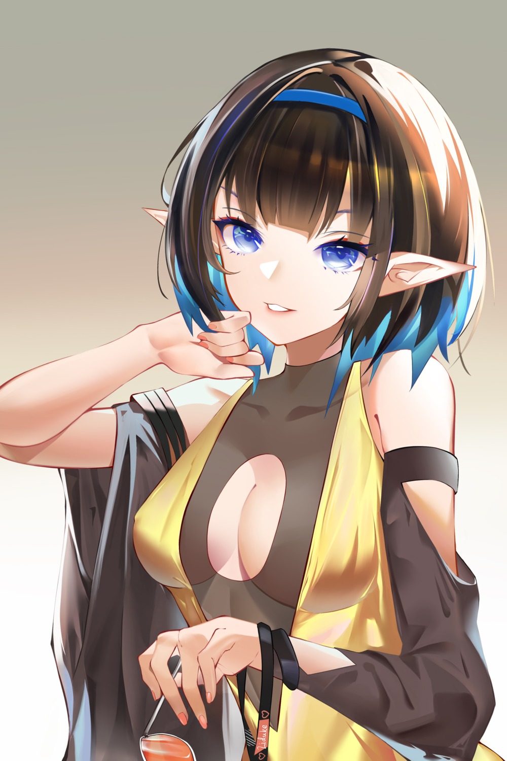 arknights daqi_sama eunectes_(arknights) no_bra pointy_ears see_through