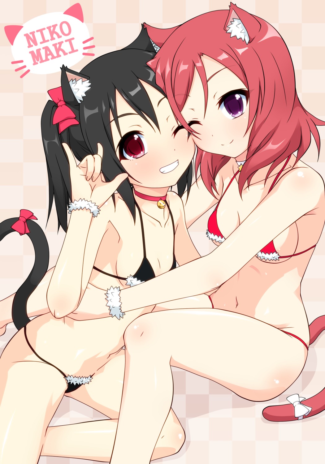 animal_ears bikini k10k love_live! nekomimi nishikino_maki swimsuits tail yazawa_nico