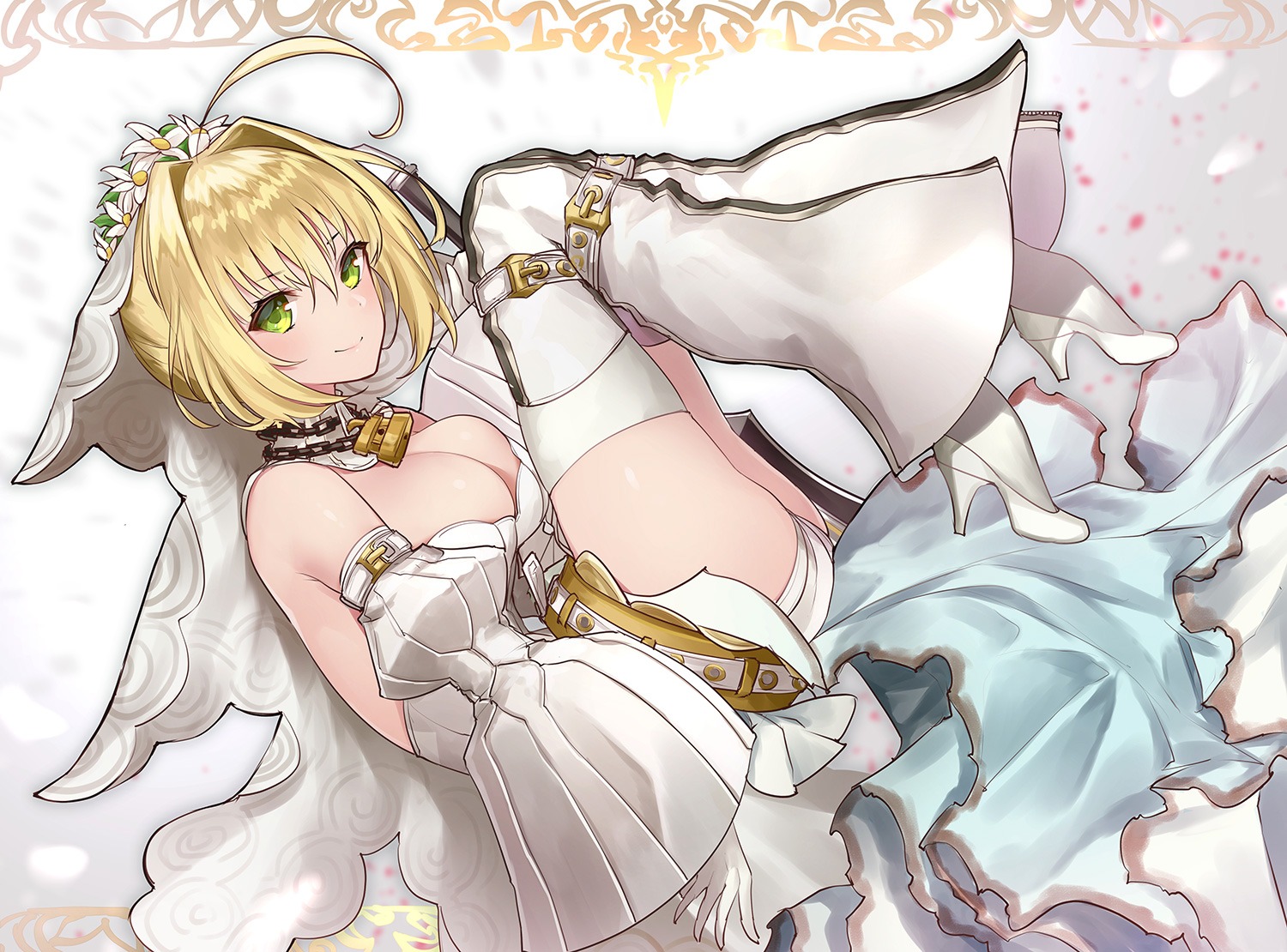 cleavage fate/extra fate/extra_ccc fate/stay_night heels saber_bride saber_extra thighhighs torn_clothes yaman