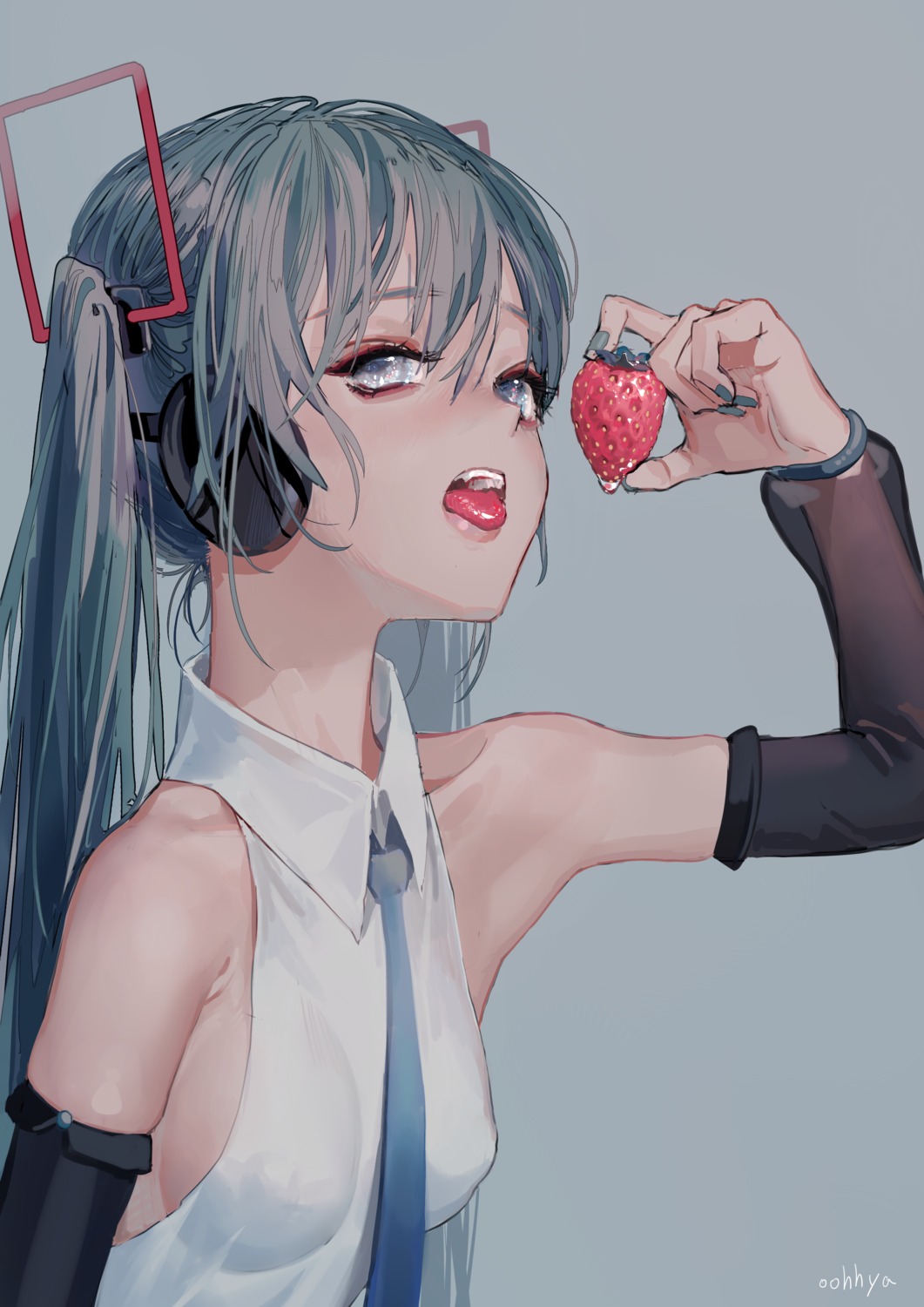 hatsune_miku headphones no_bra oohhya vocaloid