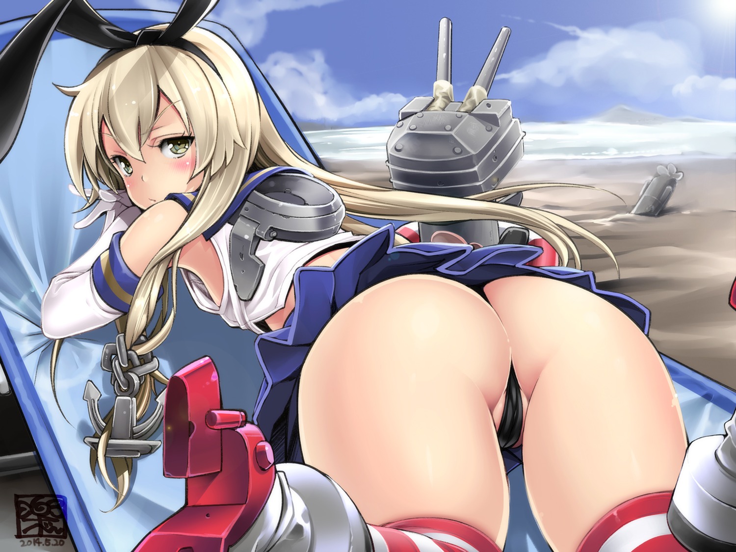 ass cameltoe kantai_collection loli pantsu rakujin rensouhou-chan shimakaze_(kancolle) thighhighs thong