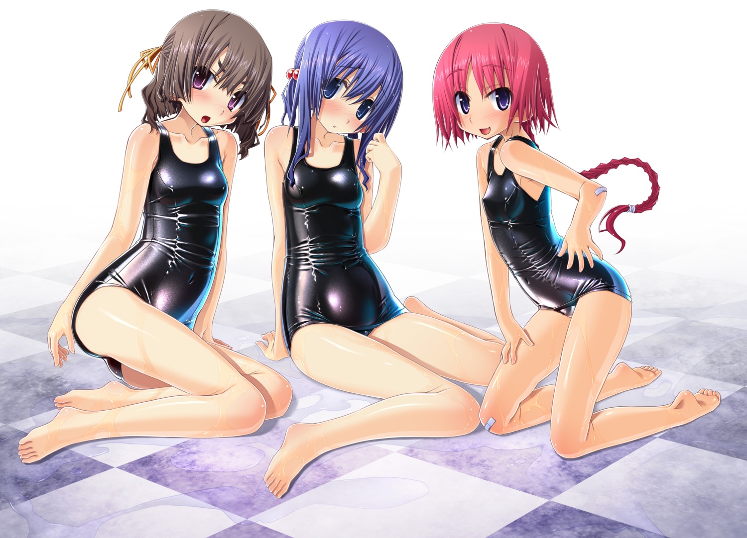 ass bandaid erect_nipples feet loli rindou_saika sakuya_tsuitachi school_swimsuit sena_mitsuki sukumizu_tabe_houdai swimsuits tachibana_mei wet