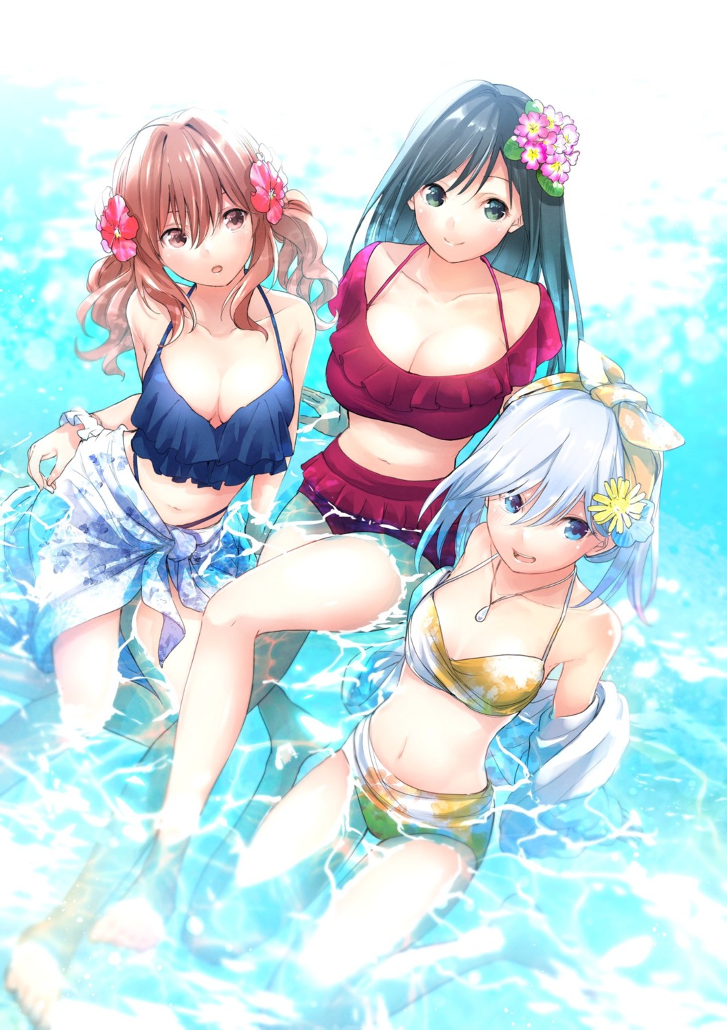 amagami-san_chi_no_enmusubi amagami_asahi amagami_yae amagami_yuna bikini naitou_marcey open_shirt swimsuits wet