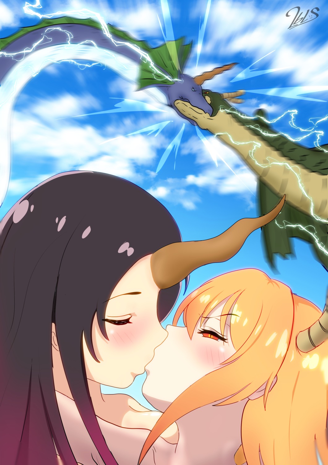 2bls elma_(kobayashi-san_chi_no_maid_dragon) horns kobayashi-san_chi_no_maid_dragon monster tooru_(kobayashi-san_chi_no_maid_dragon) yuri