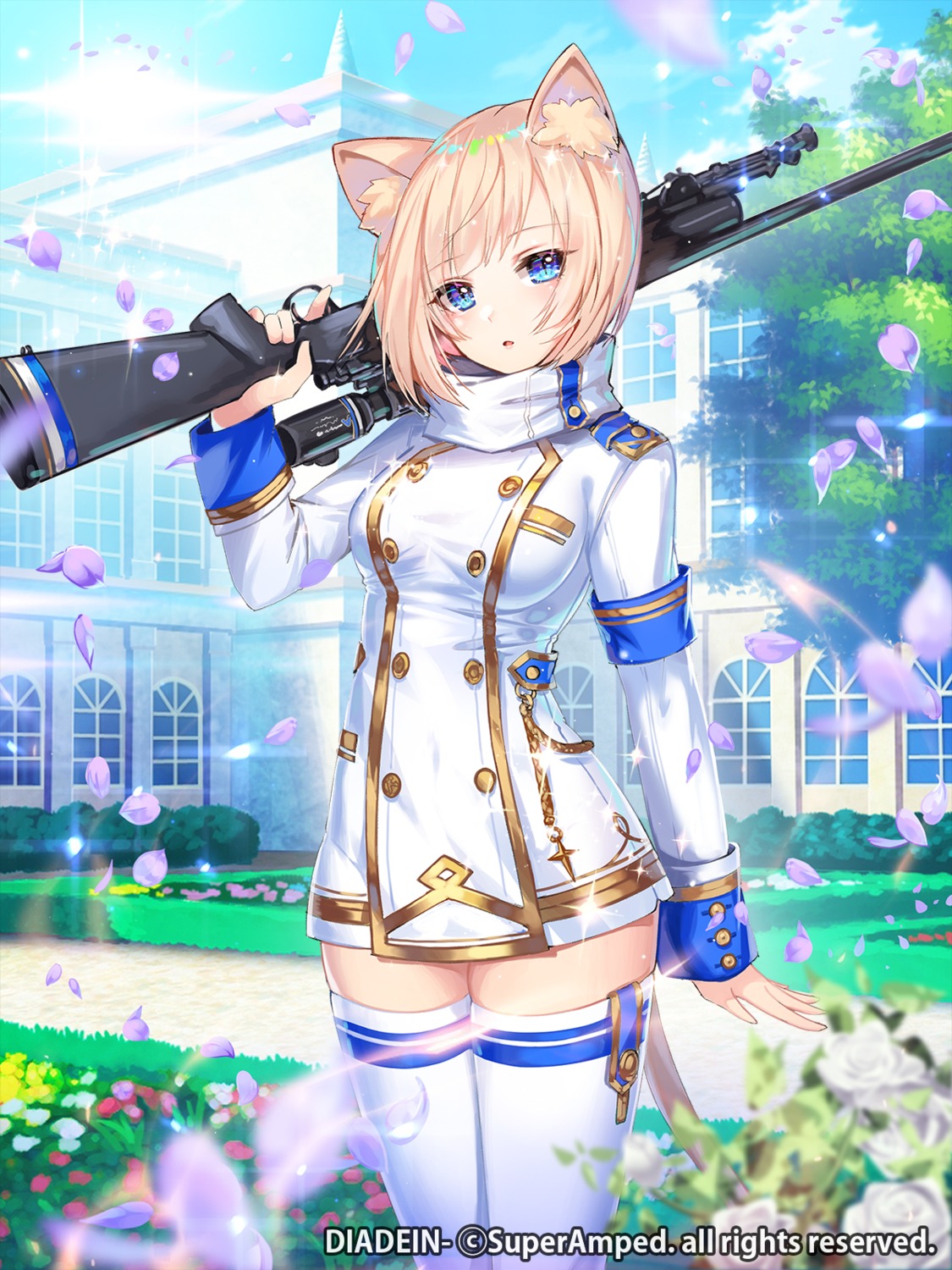 animal_ears apple_caramel diadein gun nekomimi tail thighhighs uniform