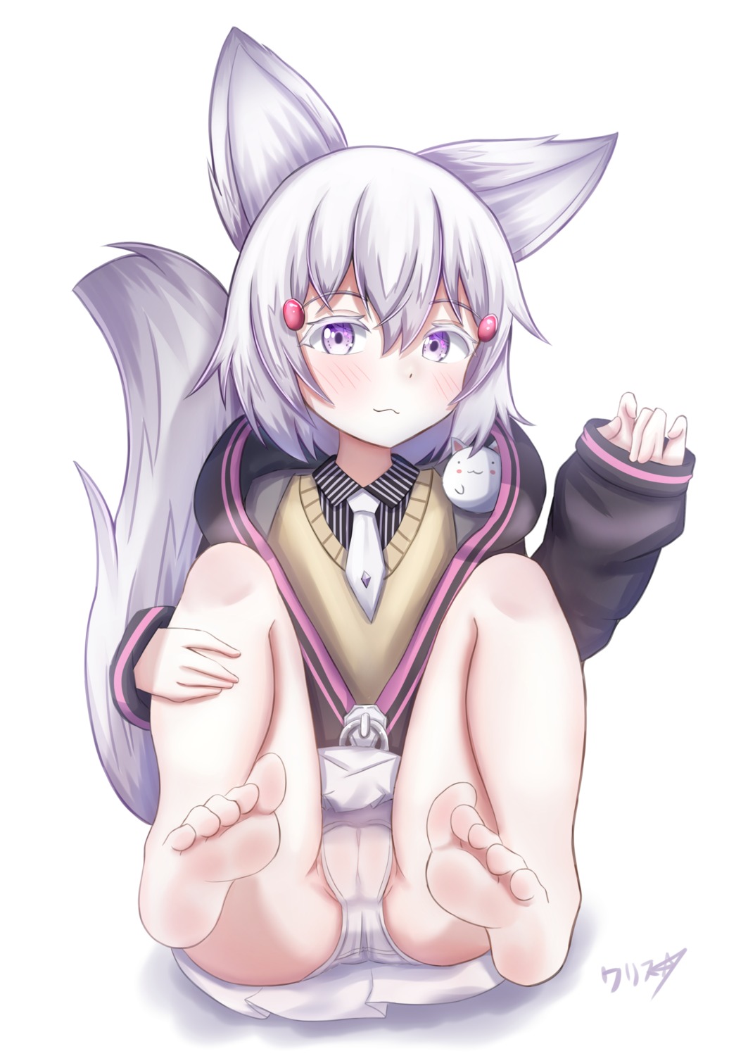 animal_ears boppin_drawing cameltoe feet kitsune loli pantsu skirt_lift sweater tail vshojo