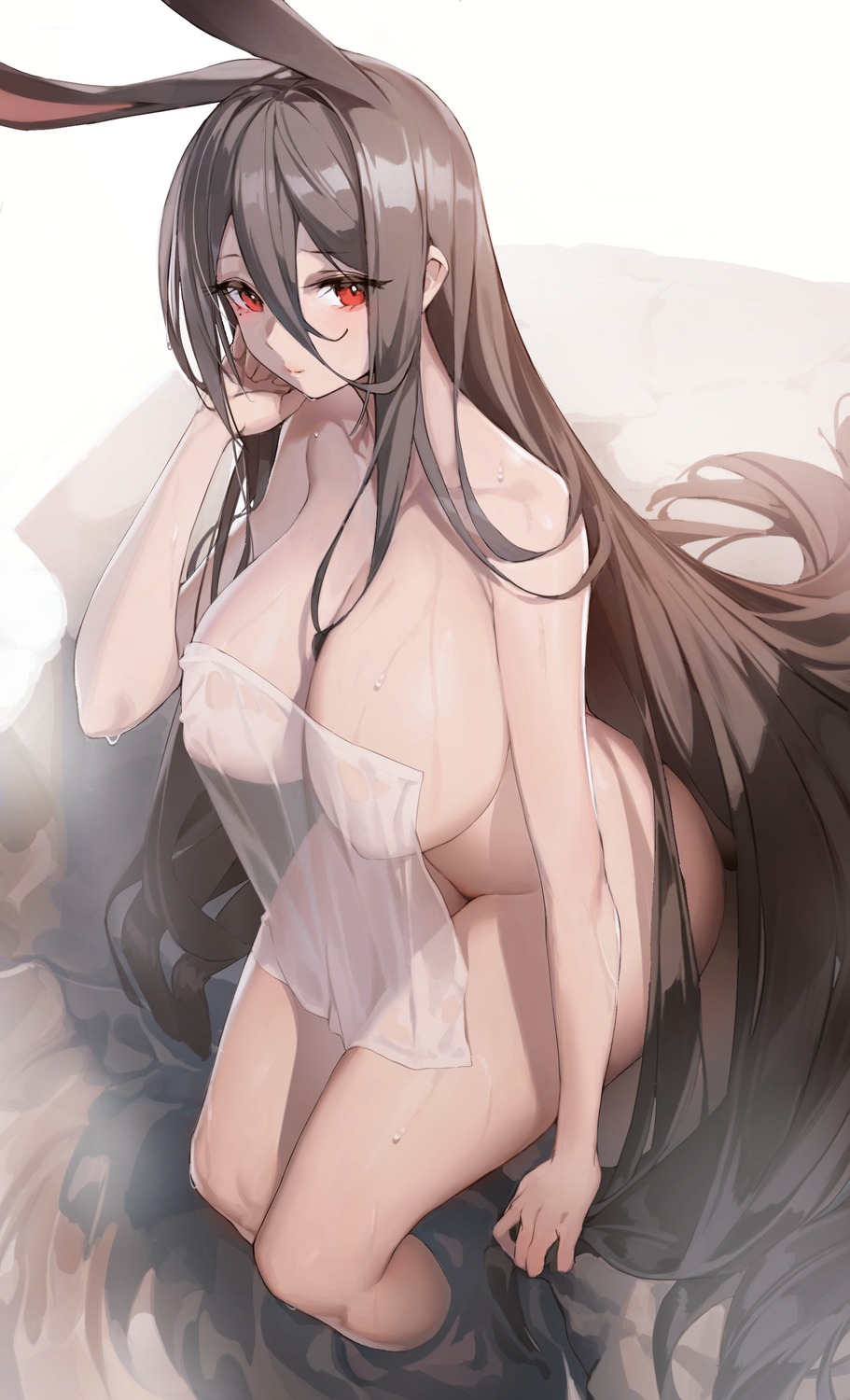 animal_ears areola artist_revision bunny_ears ludaf onsen rabii towel wet