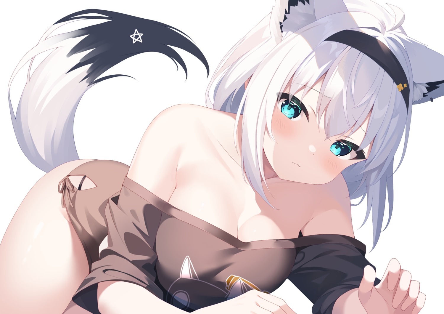 animal_ears hololive hololive_gamers kitsune koko_sokodoko no_bra shirakami_fubuki tail