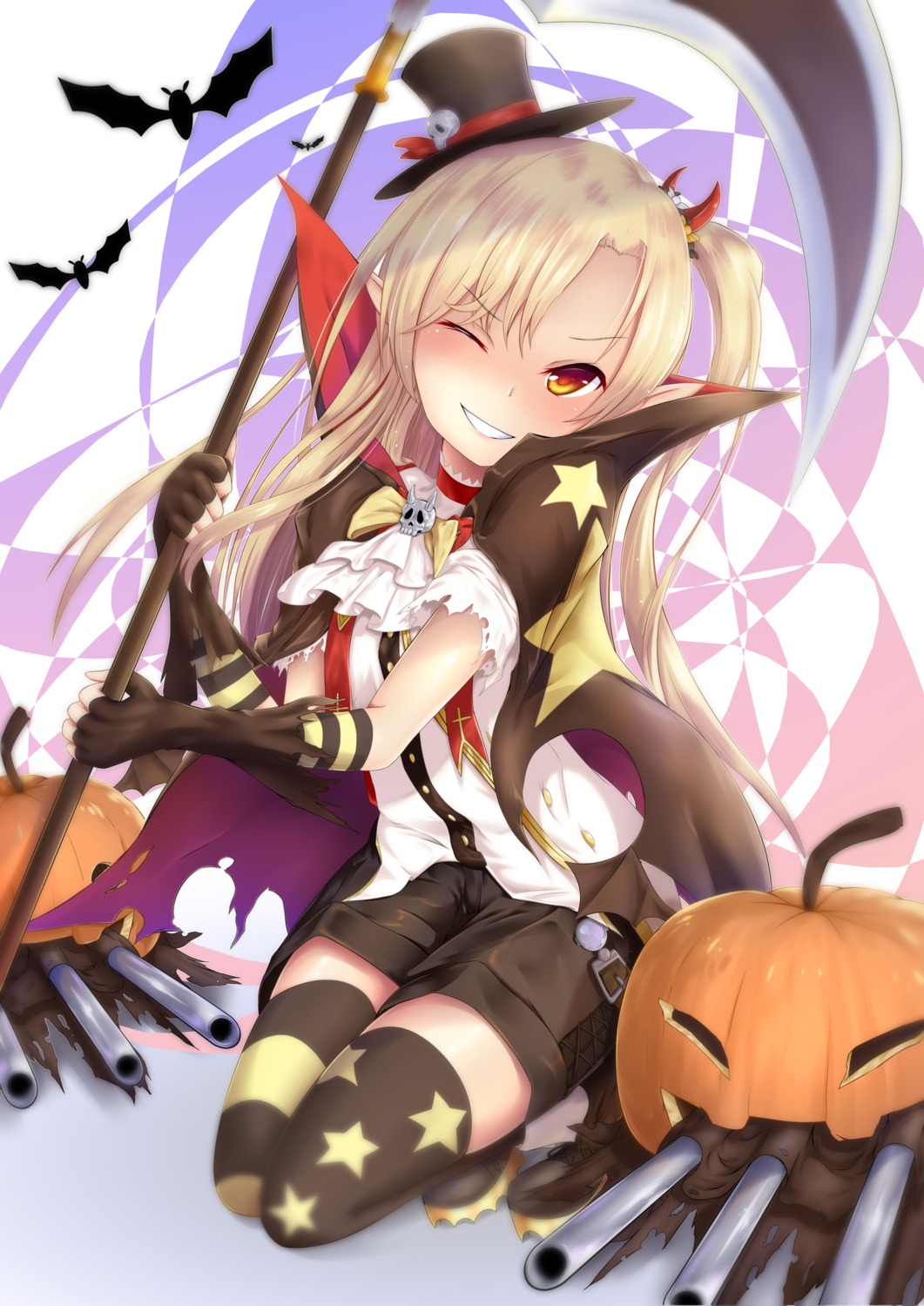 azur_lane cleveland_(azur_lane) halloween haru_(hottikisu25) pointy_ears thighhighs torn_clothes weapon