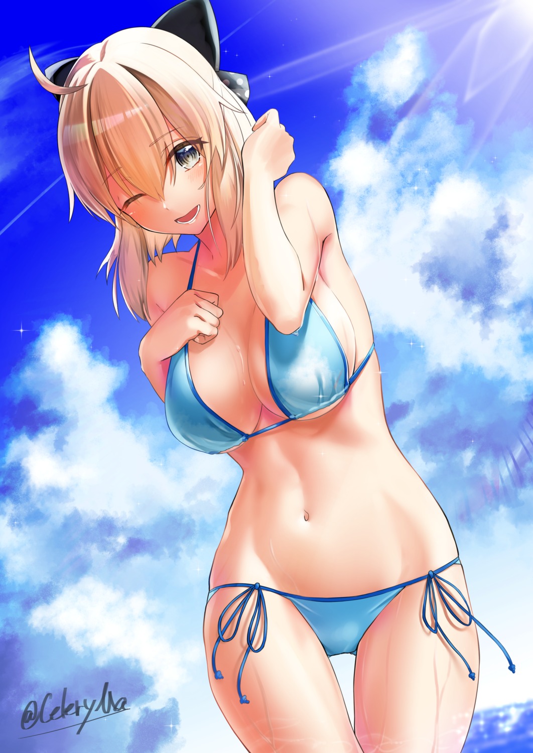 bikini celeryma fate/grand_order okita_souji_(fate) swimsuits wet