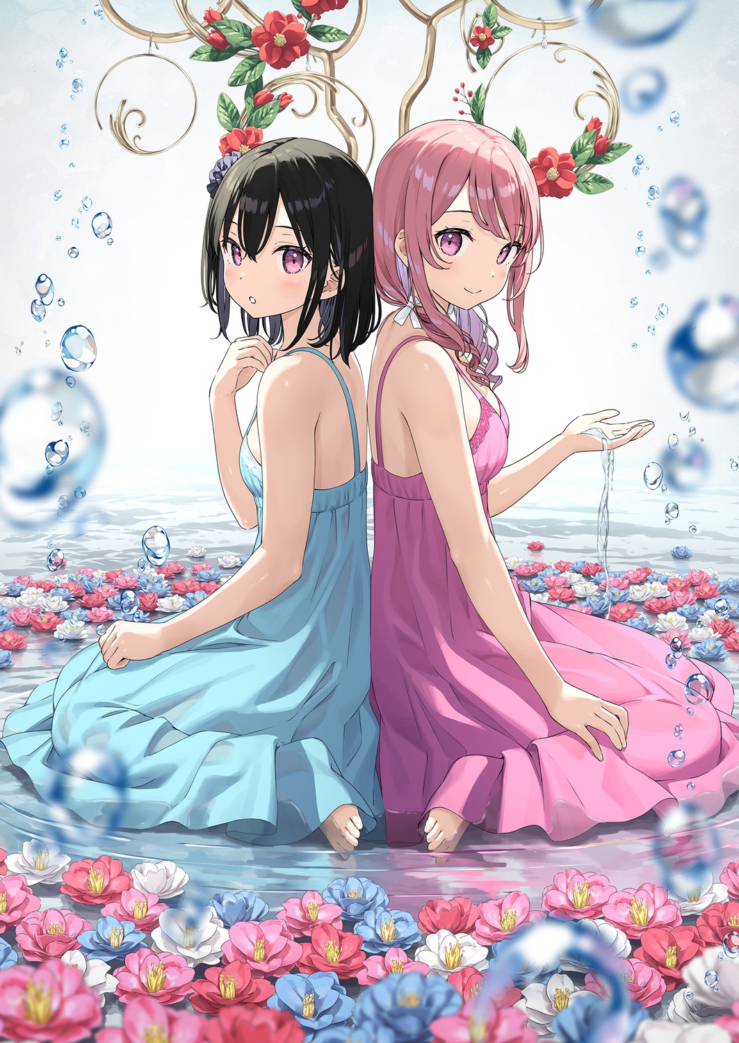 dress kantoku kurumi_(kantoku) see_through shizuku_(kantoku) wet wet_clothes