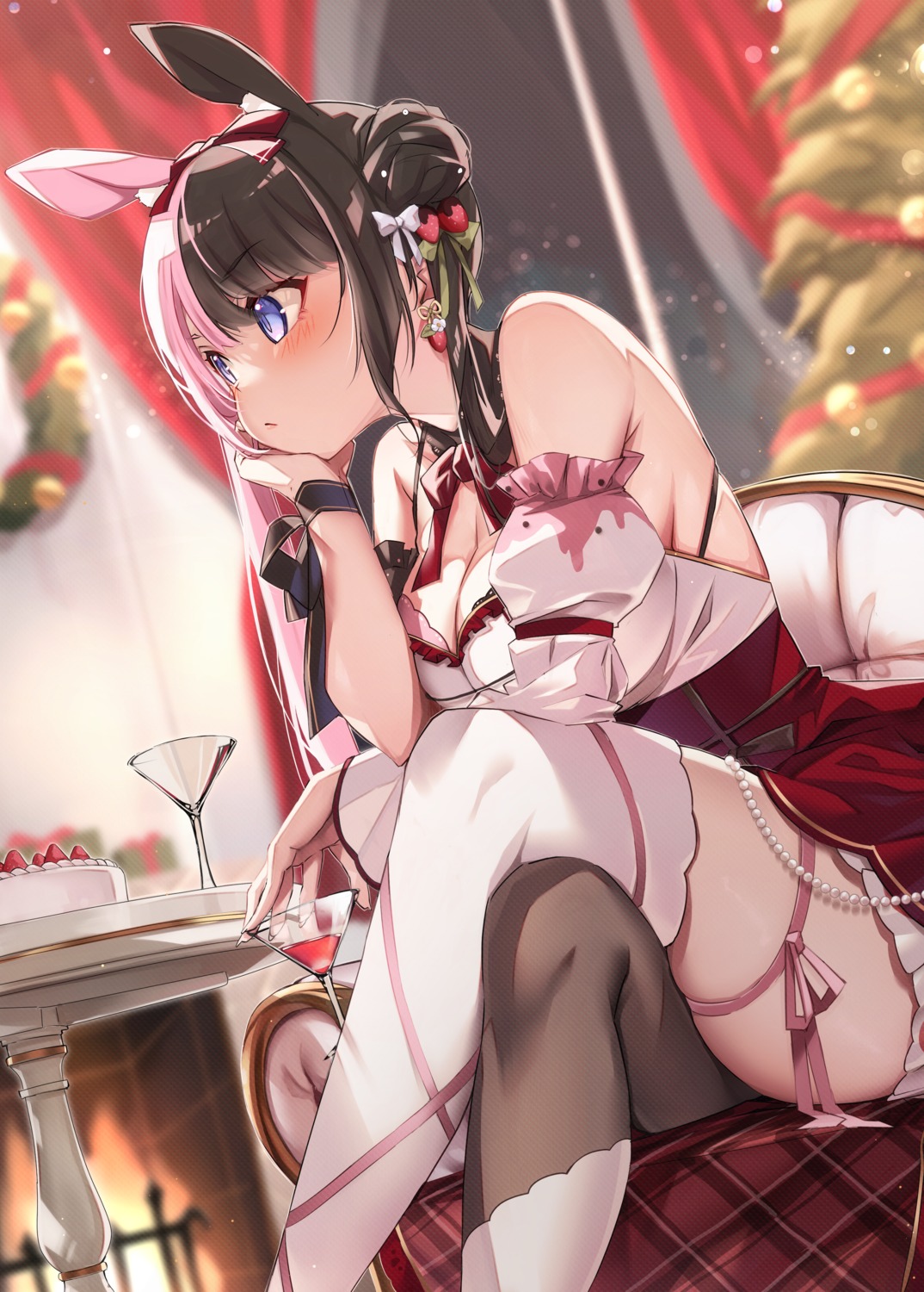 animal_ears bunny_ears christmas garter iris_black_games ruo tachibana_hinano thighhighs vspo!