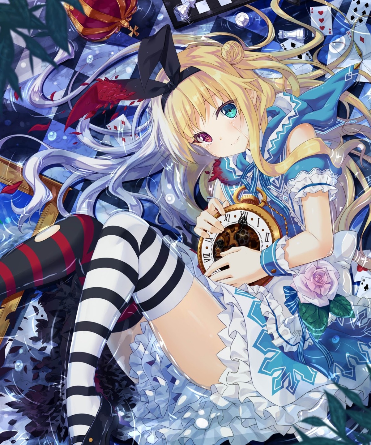 alice_in_wonderland dress heterochromia thighhighs wet yano_mitsuki