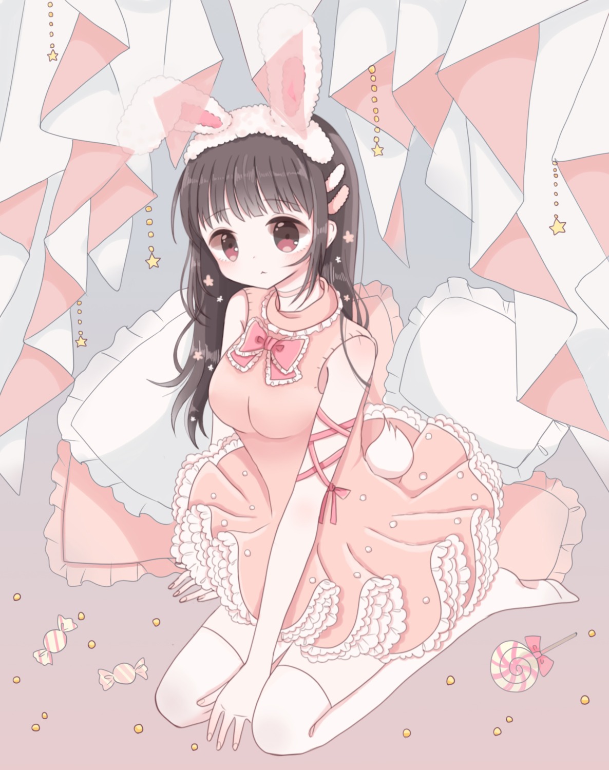 animal_ears bunny_ears dress roromi tail thighhighs