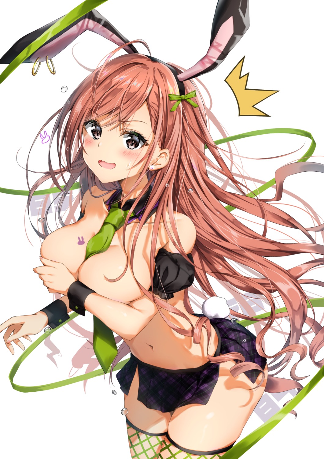 animal_ears arisugawa_natsuha breast_hold bunny_ears fishnets kuria_(clear_trip_second) tail the_idolm@ster the_idolm@ster_shiny_colors thighhighs topless