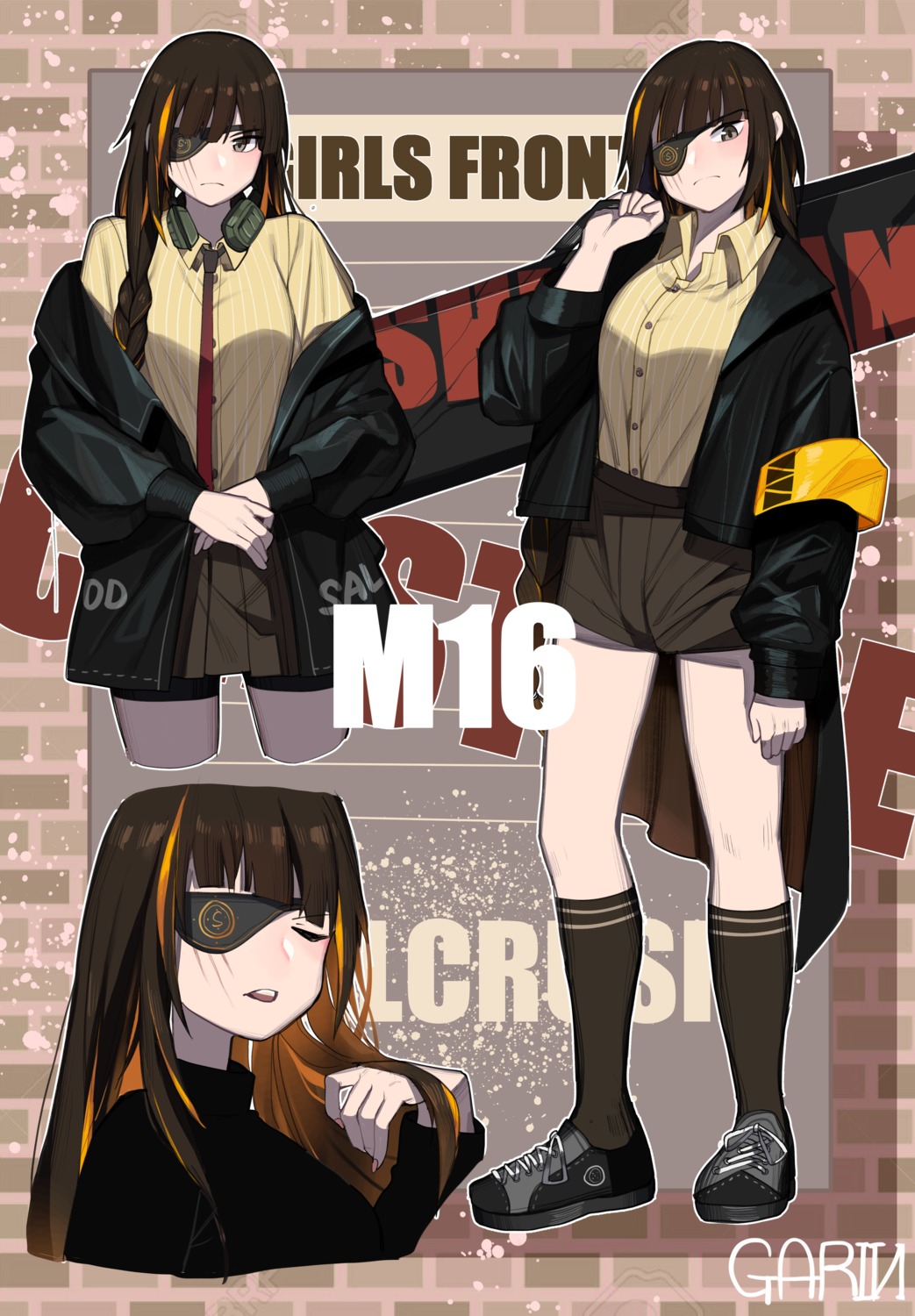 dress_shirt garin girls_frontline headphones m-16_(girls_frontline) m16a1_(girls_frontline) thighhighs