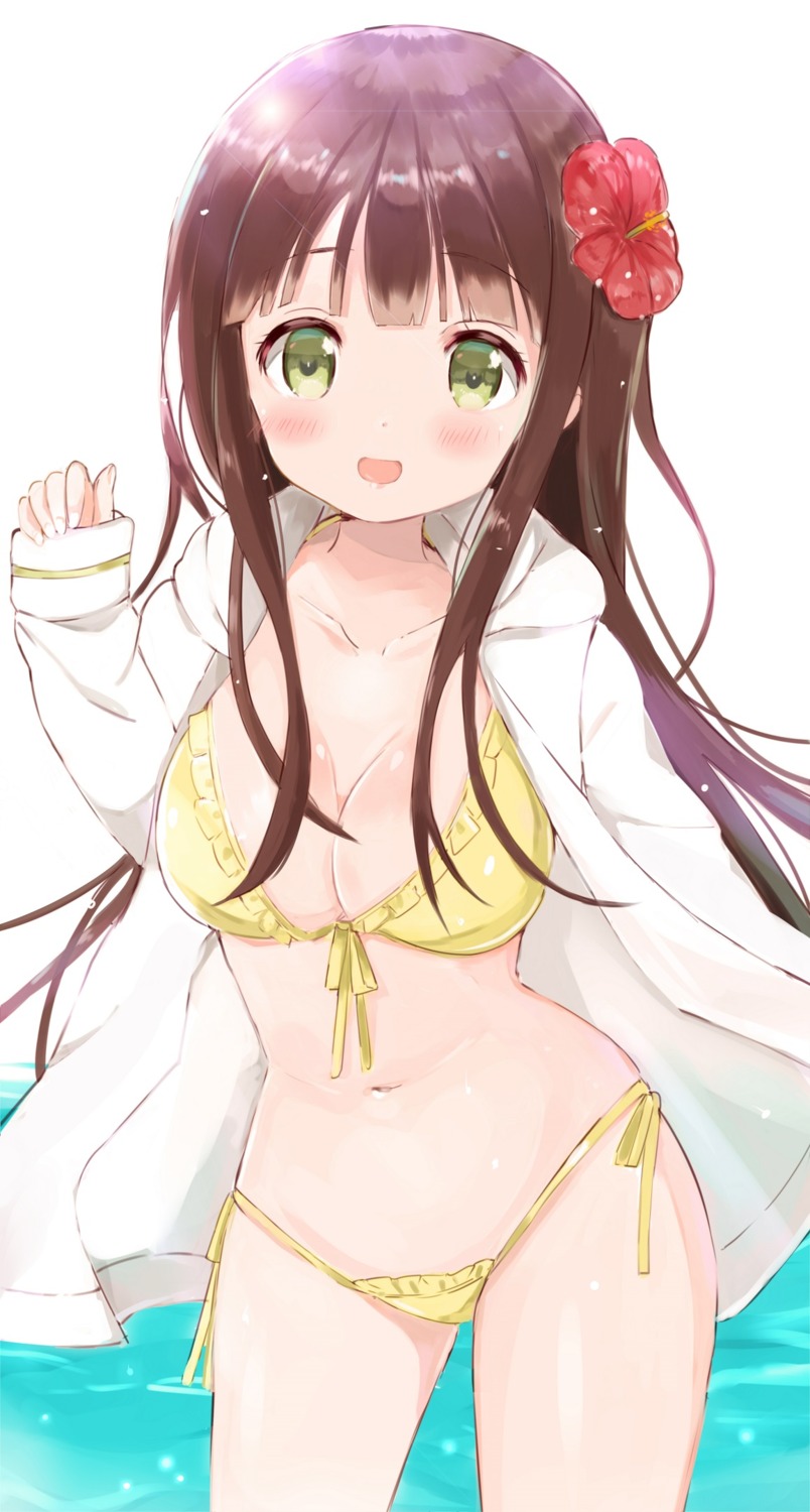 bikini cleavage gochuumon_wa_usagi_desu_ka? open_shirt swimsuits tsubaki_(tatajd) ujimatsu_chiya