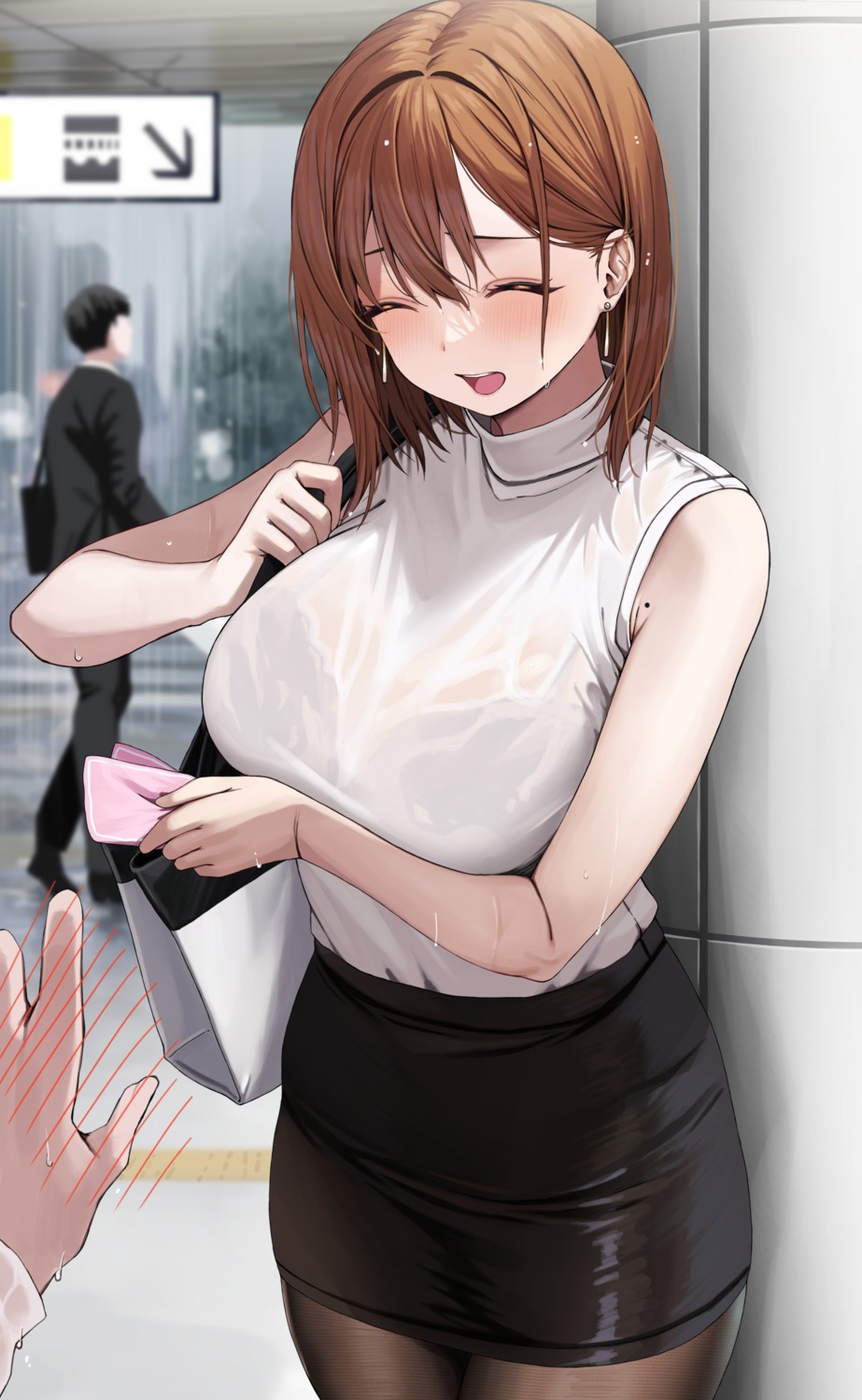 bra ol-chan_(udon.) pantyhose see_through udon. wet wet_clothes