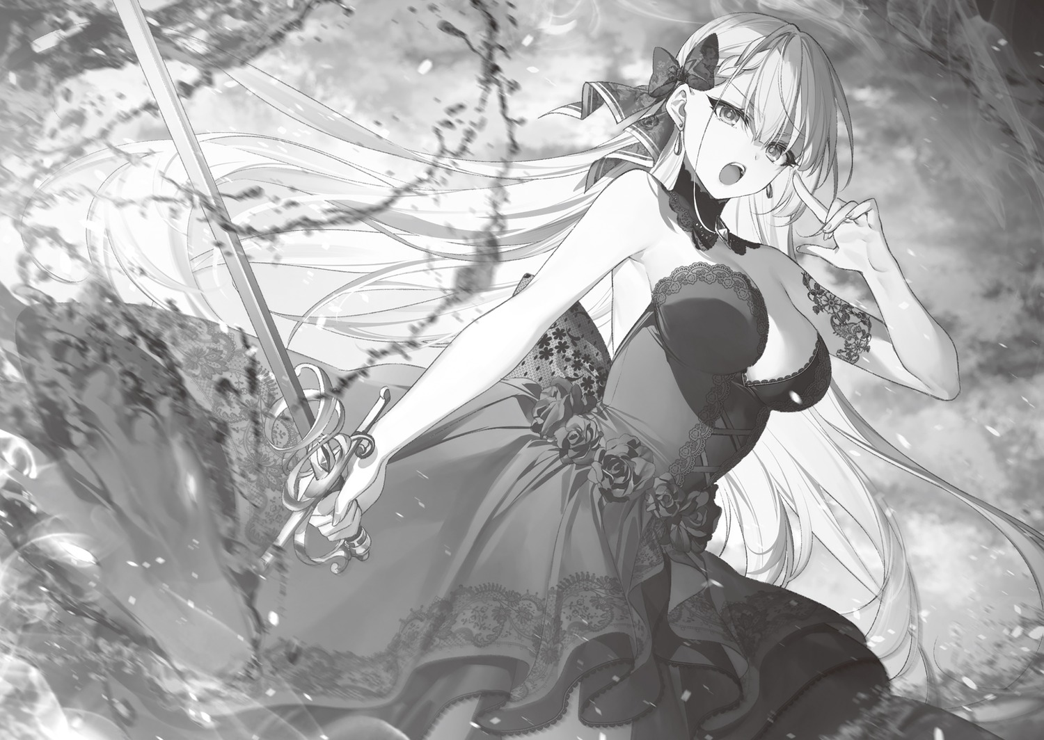 dress monochrome no_bra riselia_ray_crystalia seiken_gakuin_no_maken_tsukai sword toosaka_asagi