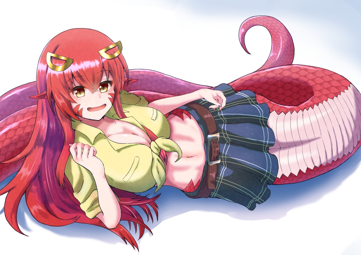 cleavage miia_(monster_musume) monster_girl monster_musume_no_iru_nichijou no_bra open_shirt pointy_ears tail togenomaru