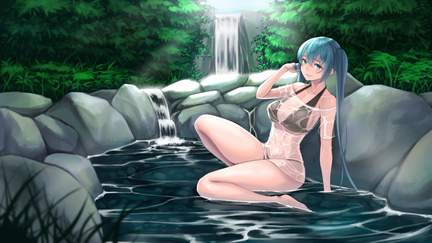 bikini cloel hatsune_miku see_through swimsuits vocaloid wet wet_clothes